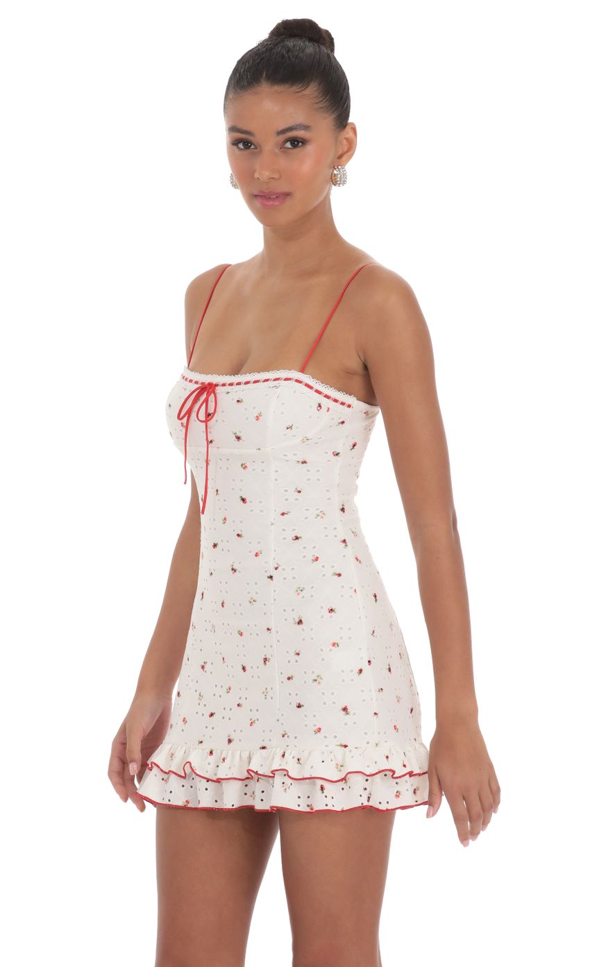 Floral Eyelet Ruffle Dress in White