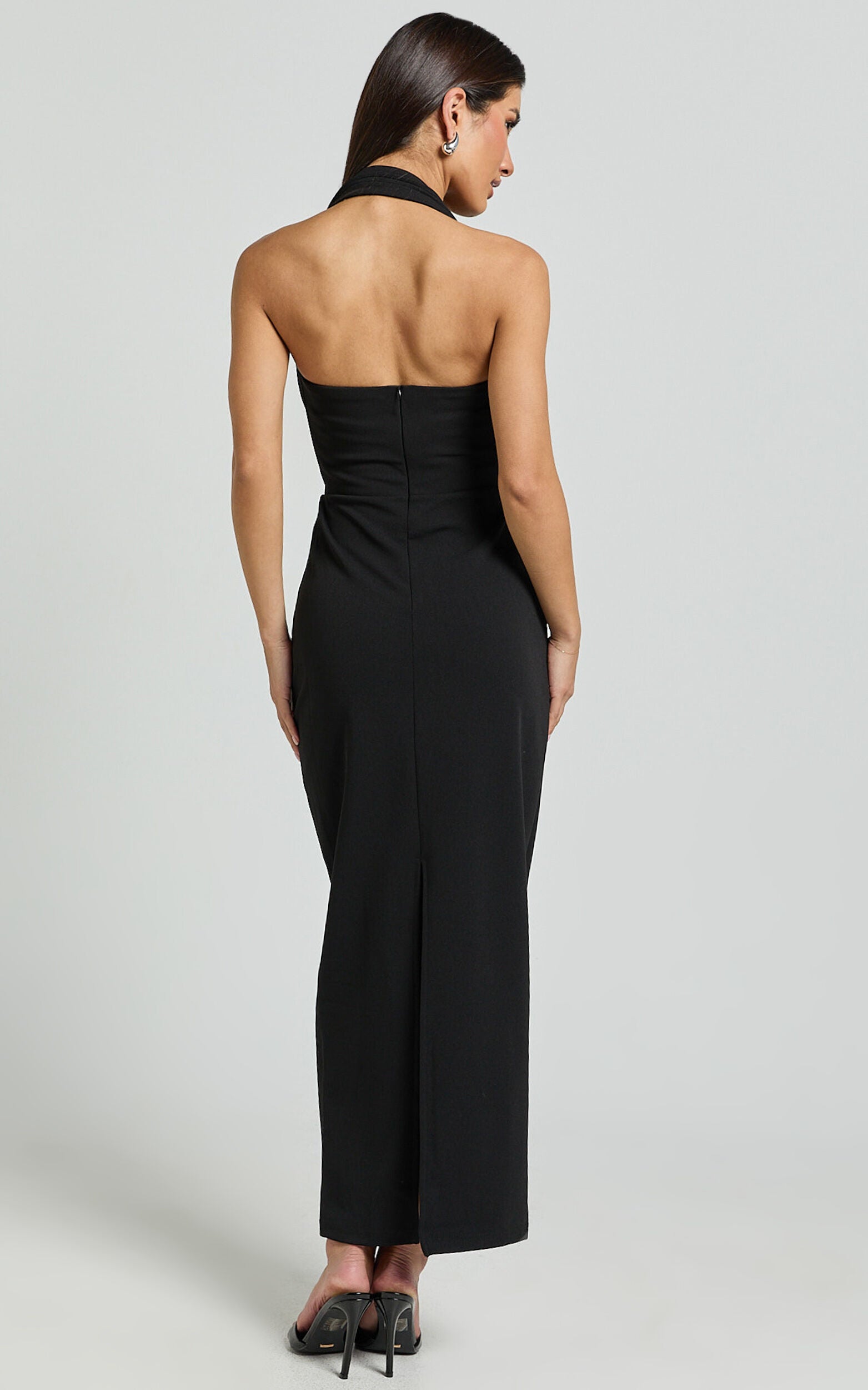 Salome Midi Dress - Halter Neck Column Dress in Black