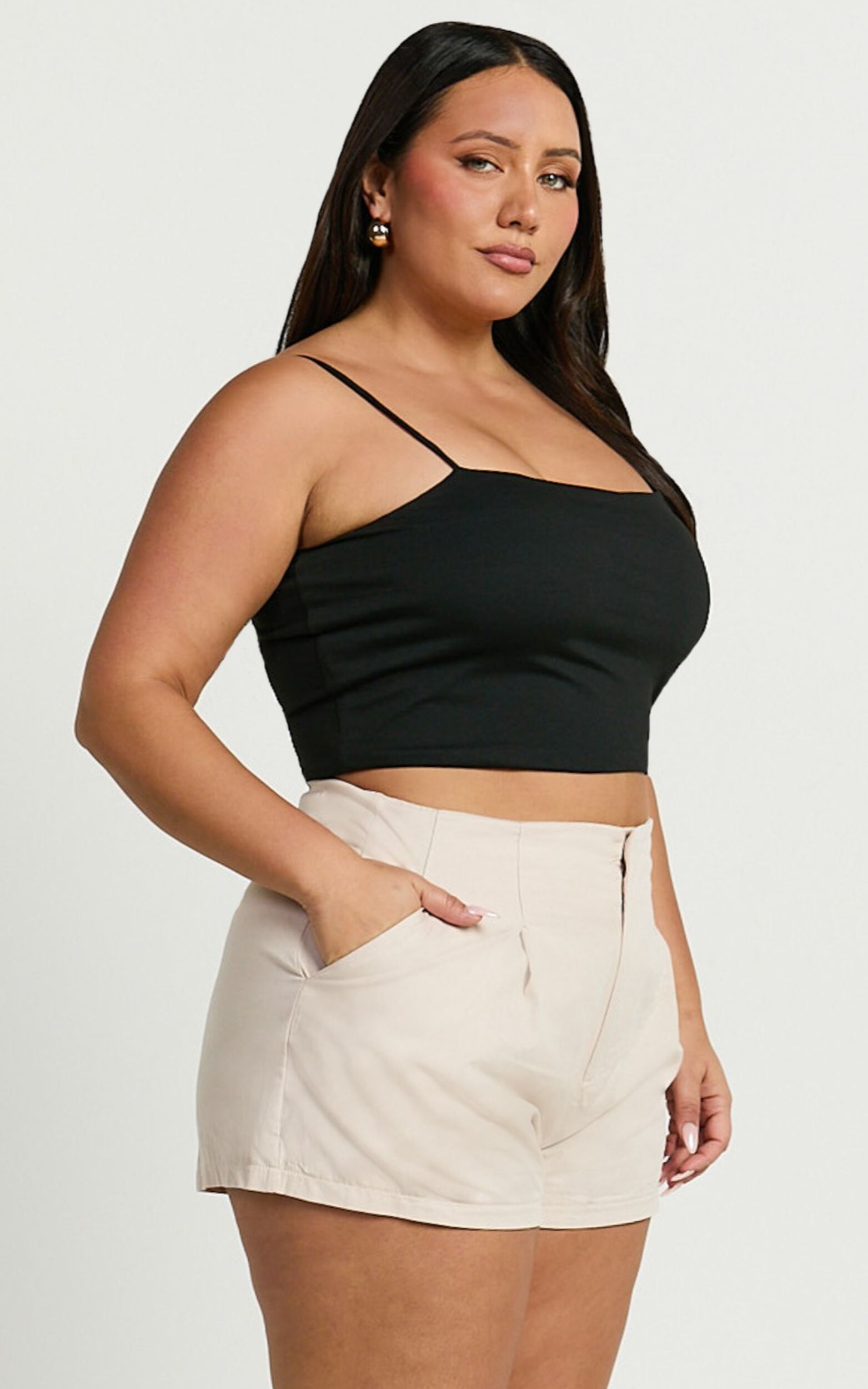 Elyssa Shorts - Pleat Detail Shorts in Beige