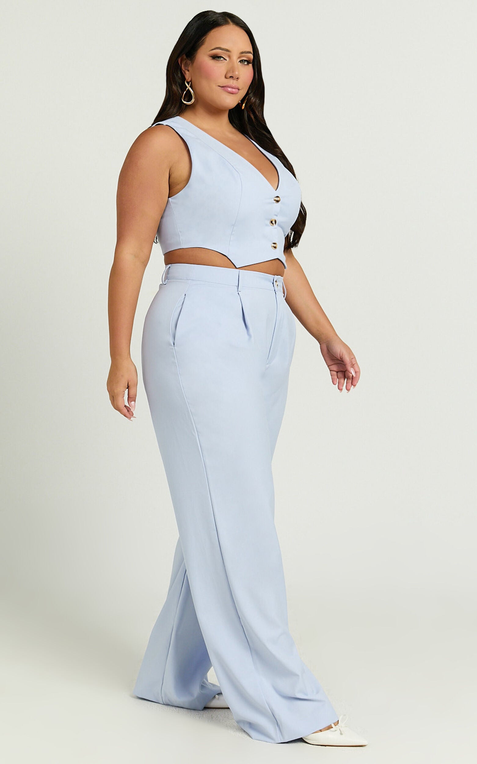 Izara Trousers - Mid Rise Relaxed Straight Leg Tailored Trousers in Light Blue