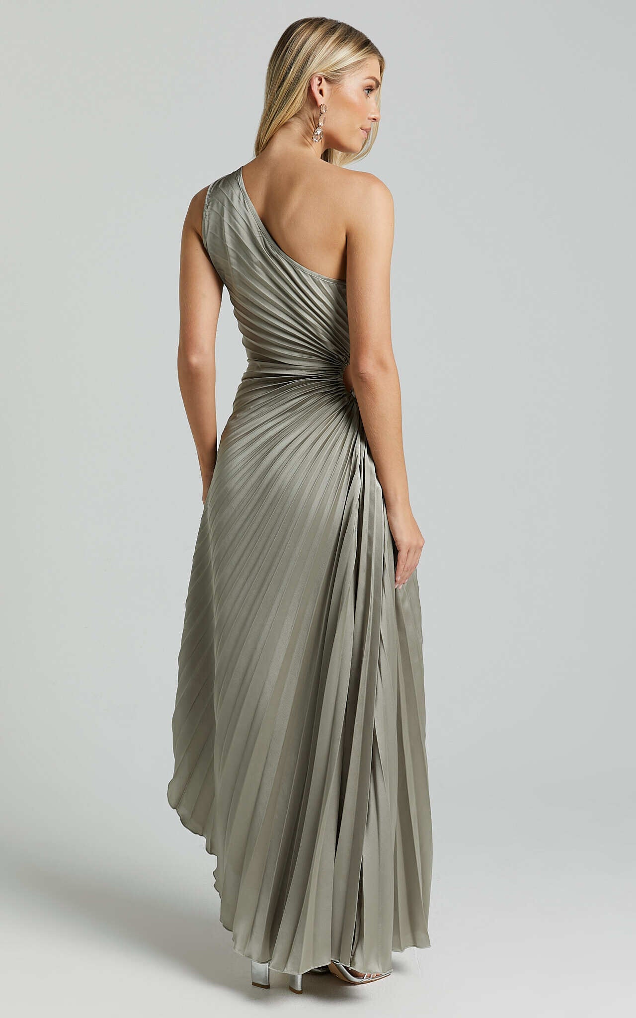 Kitsune Maxi Dress - One Shoulder Cut Out Dress in Sage