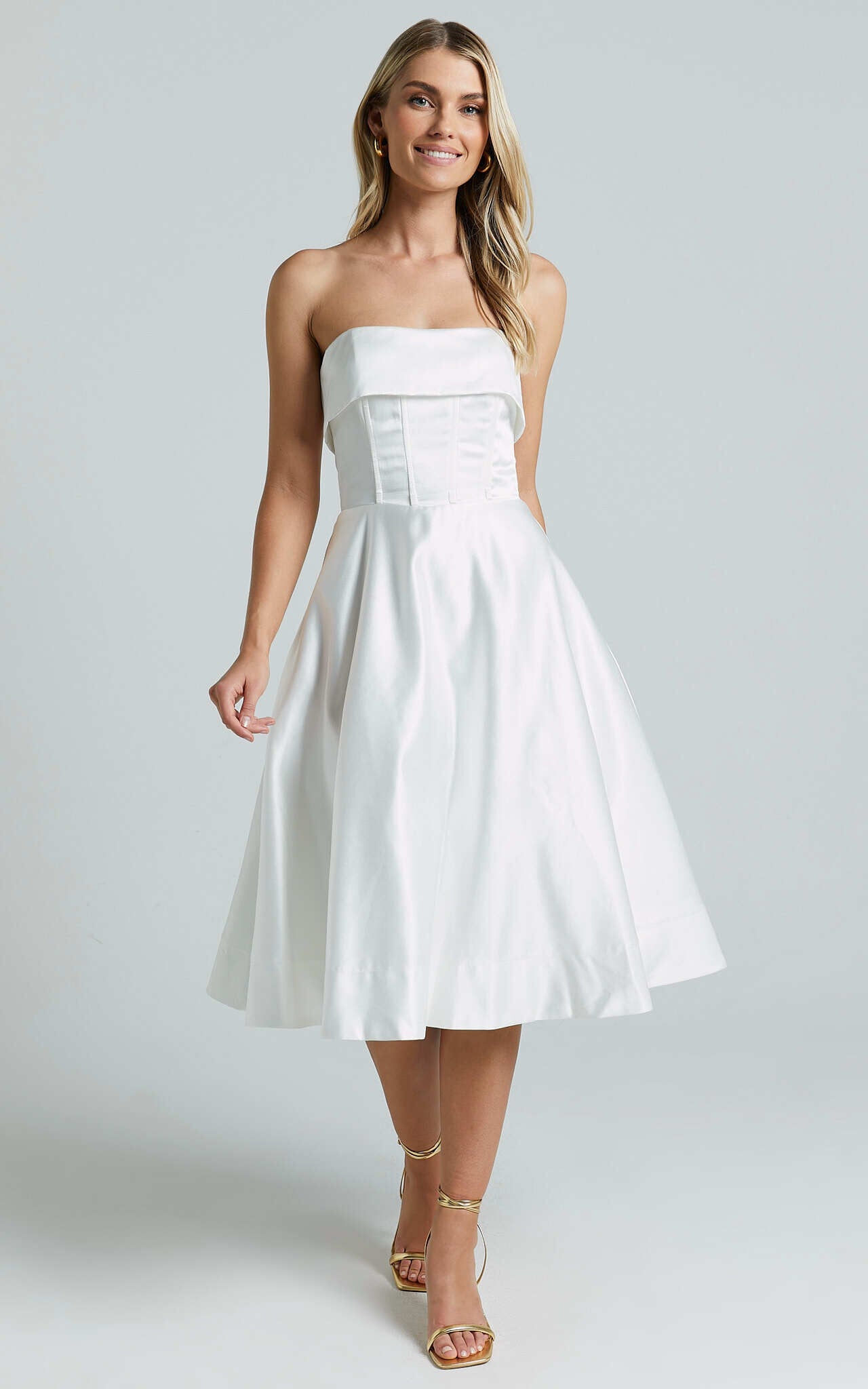 Romilly Midi Dress - Strapless Fit & Flare in Ivory