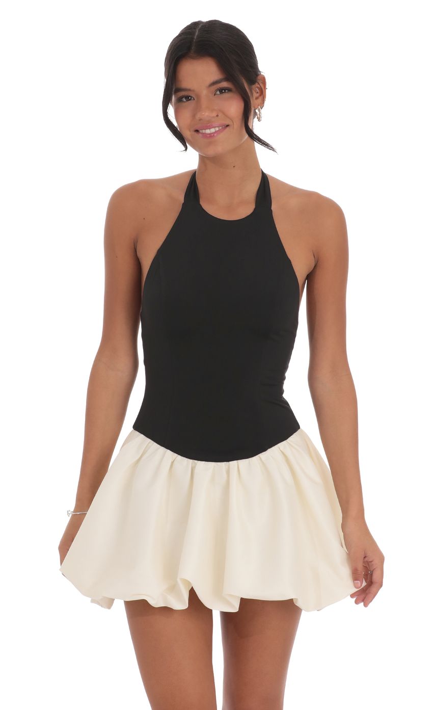 Halter Bubble Dress in Black and White