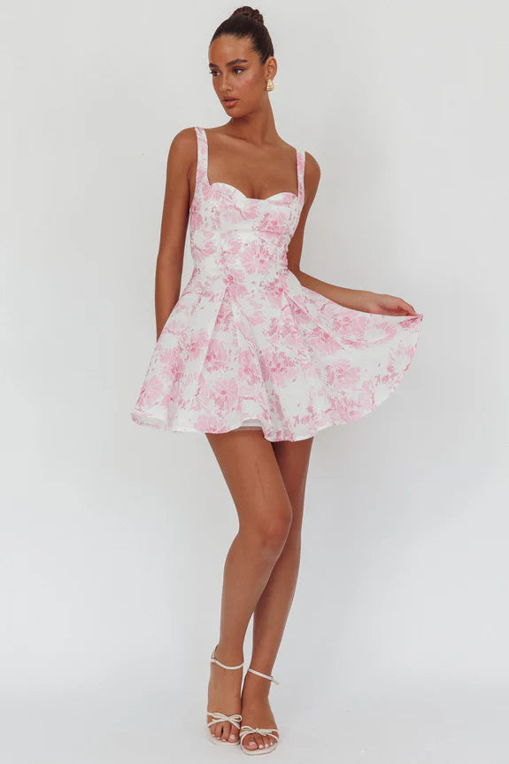 Get My Attention Off-Shoulder Mini Dress Floral Pink
