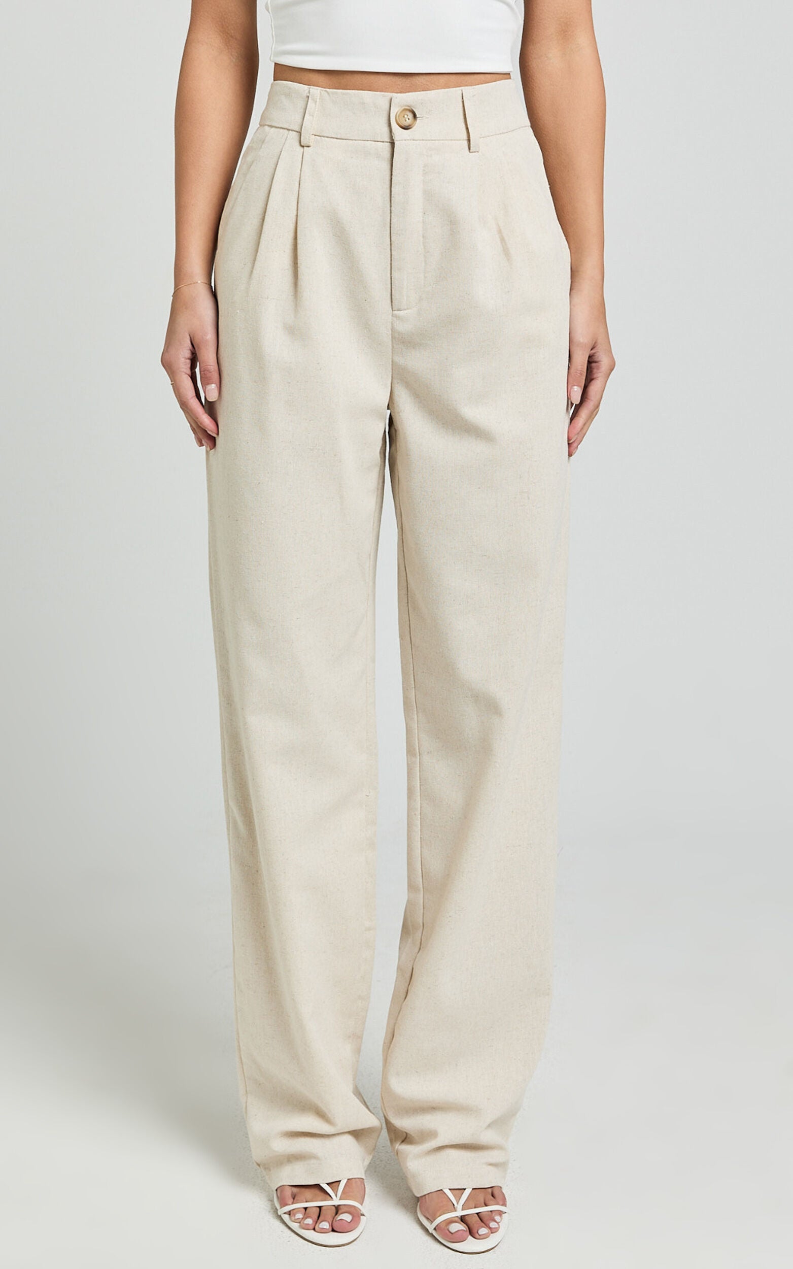 Kiraye Pants - Linen High Waist Tailored Pants in Natural