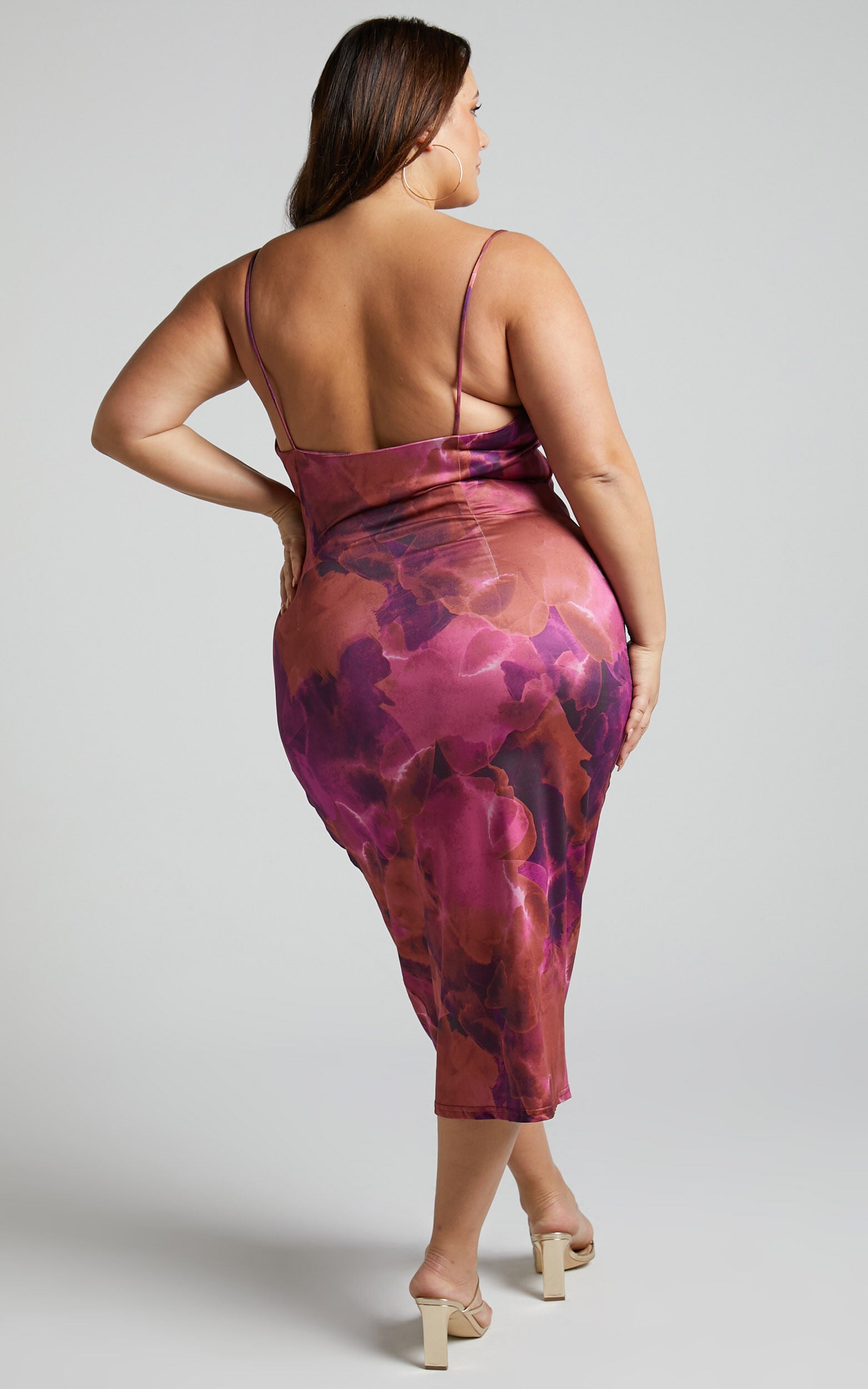 Rhaine Midi Dress - Cowl Bodycon Dress in Purple Haze