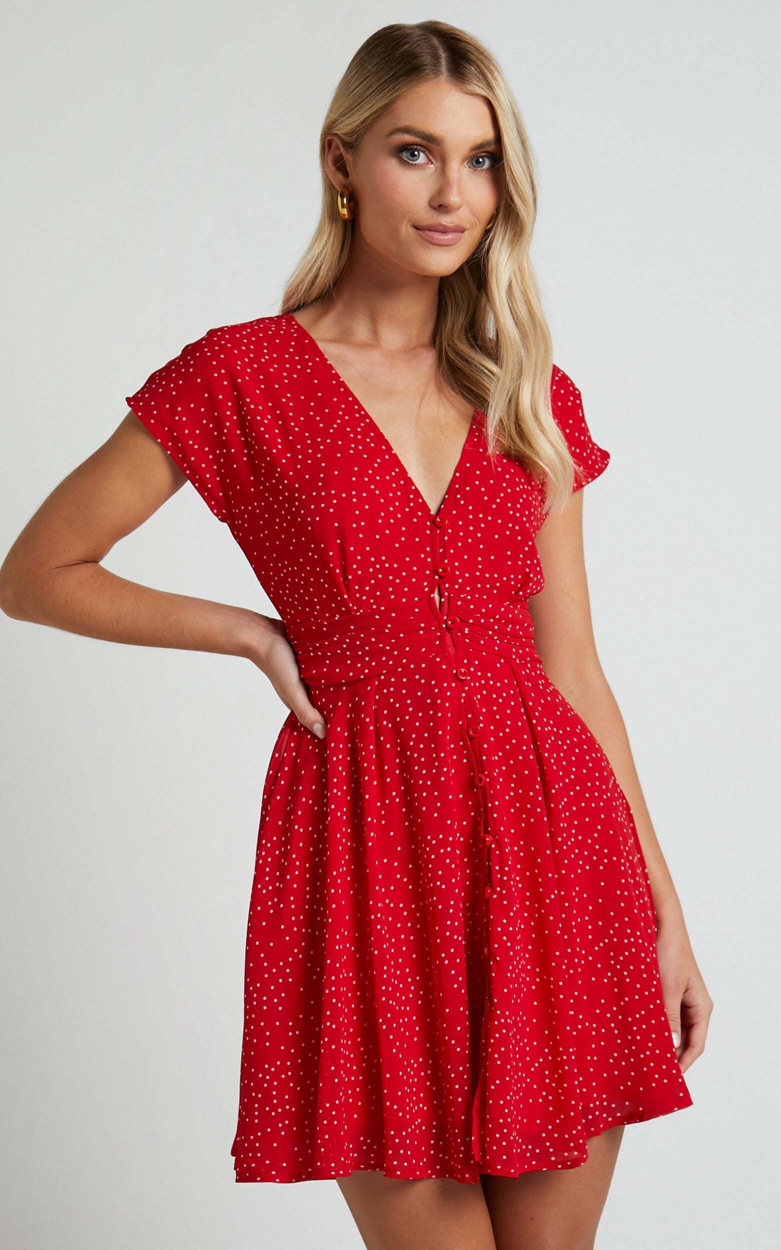 Hey Now Mini Dress - A line Dress in Red Spot
