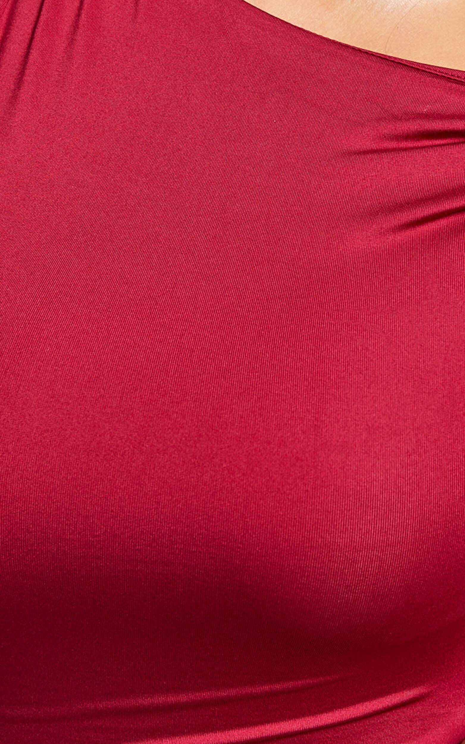 Hyde Midi Dress - Asymmetrical Twist Strap Off The Shoulder Dress in Berry