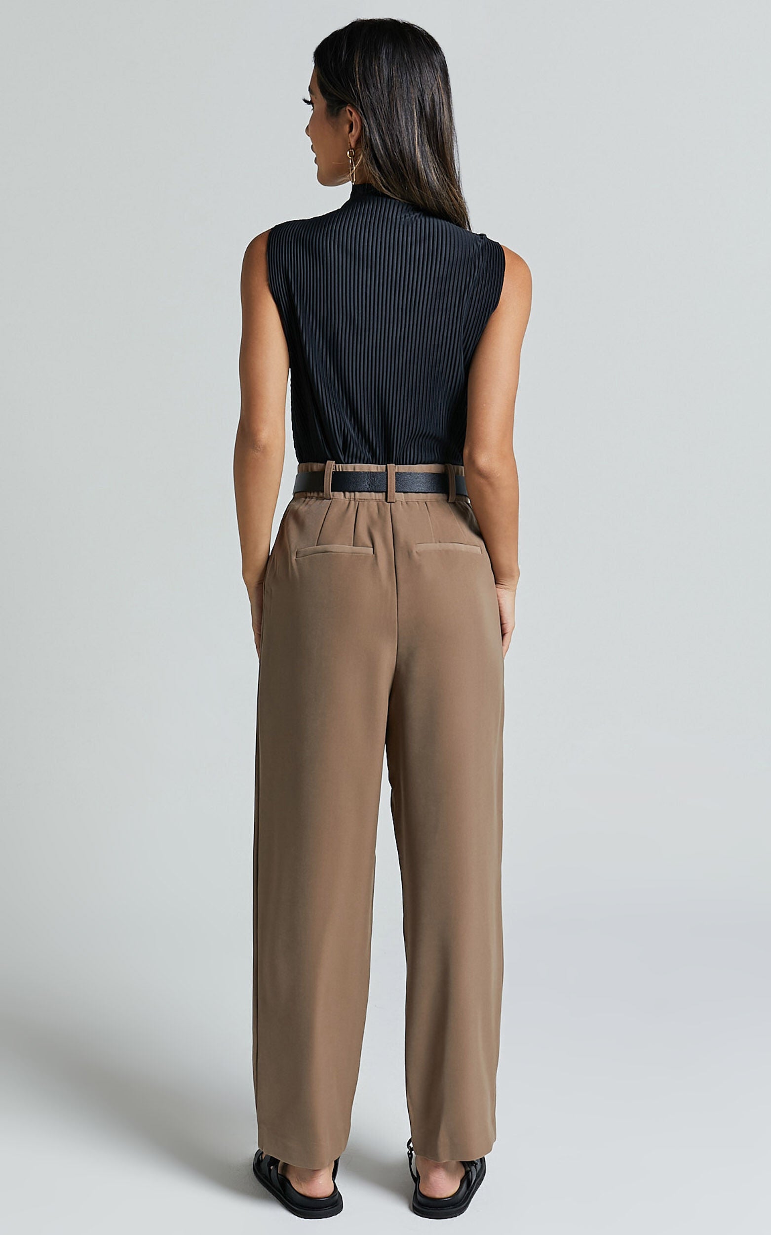 Delailah Pants - Tailored High Waisted Pleat Front Tapered Leg in Cappuccino