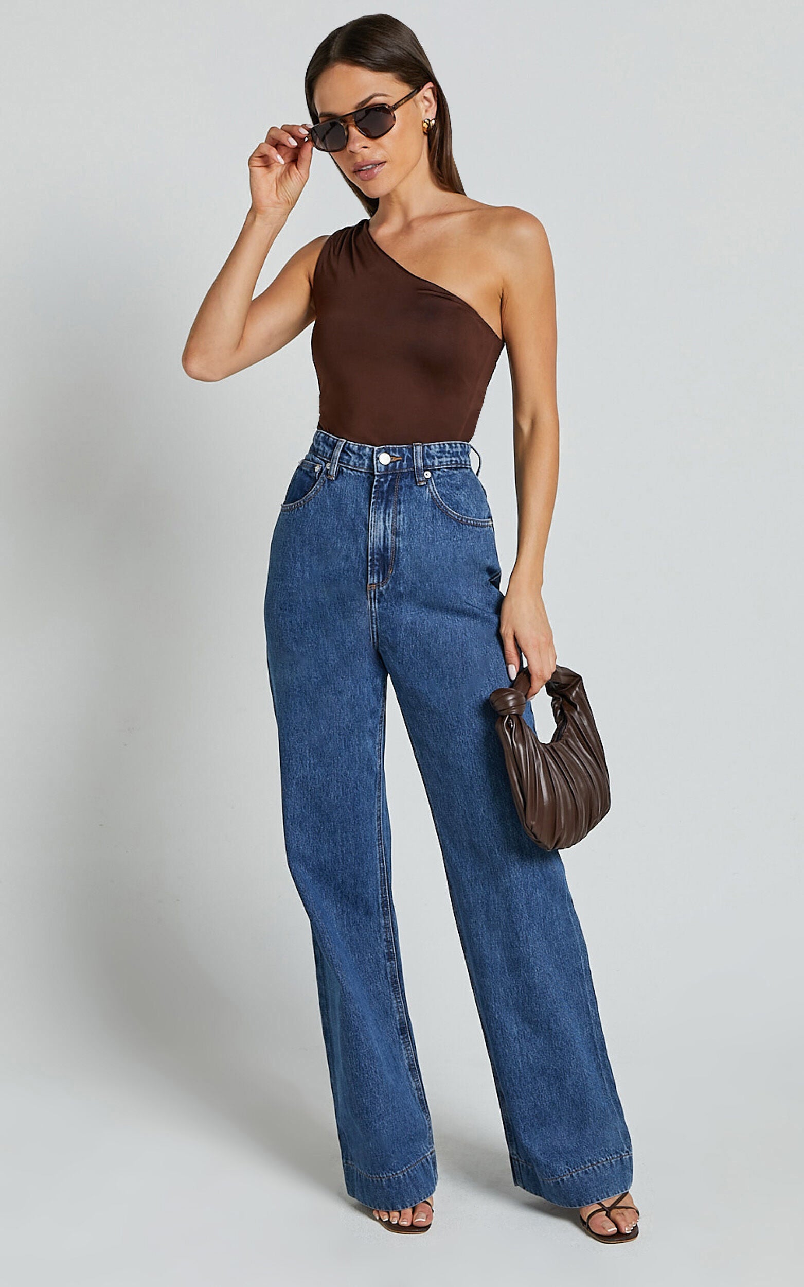 Emman Jeans - High Waisted Cotton Wide Leg Denim Jeans in Dark Blue Wash