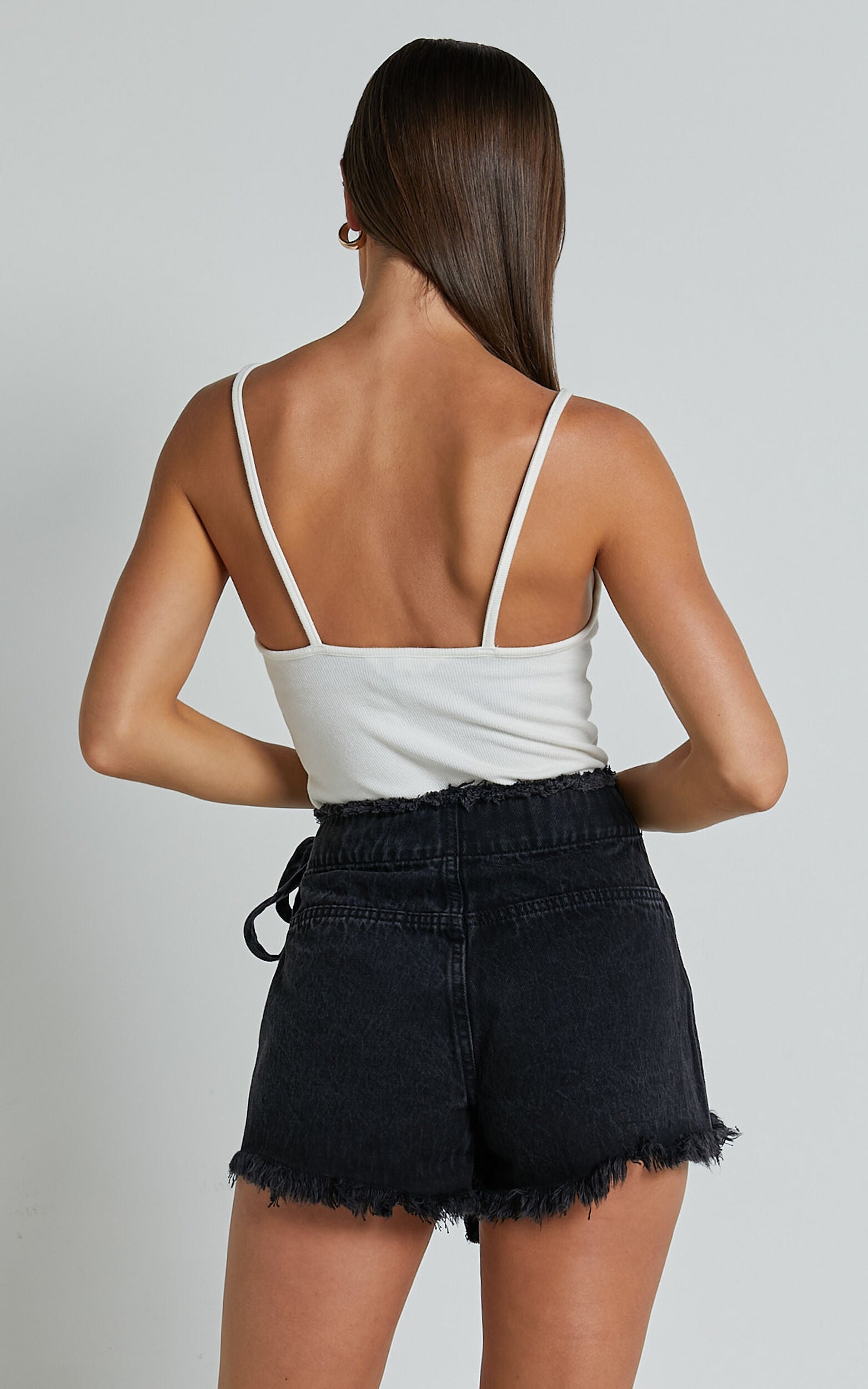 Ellyza Skort - Recycled Cotton Frayed Edge Wrap Denim Skort in Washed Black