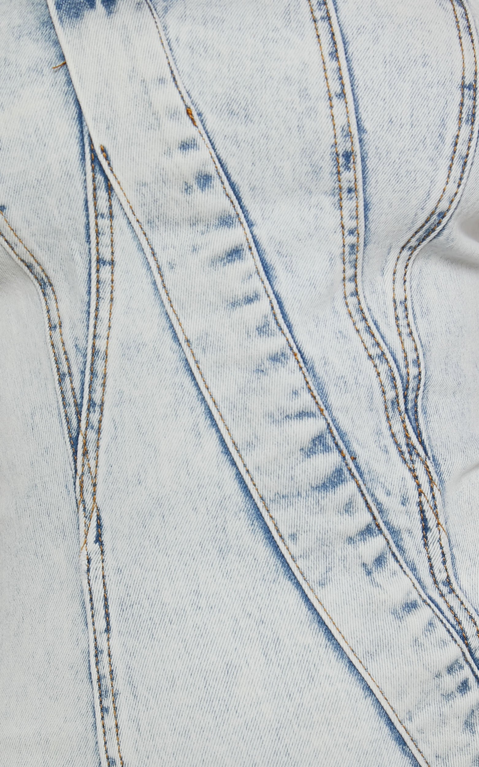 Erline Mini Dress - Asymmetric Strapless Denim Dress in Acid Blue Wash