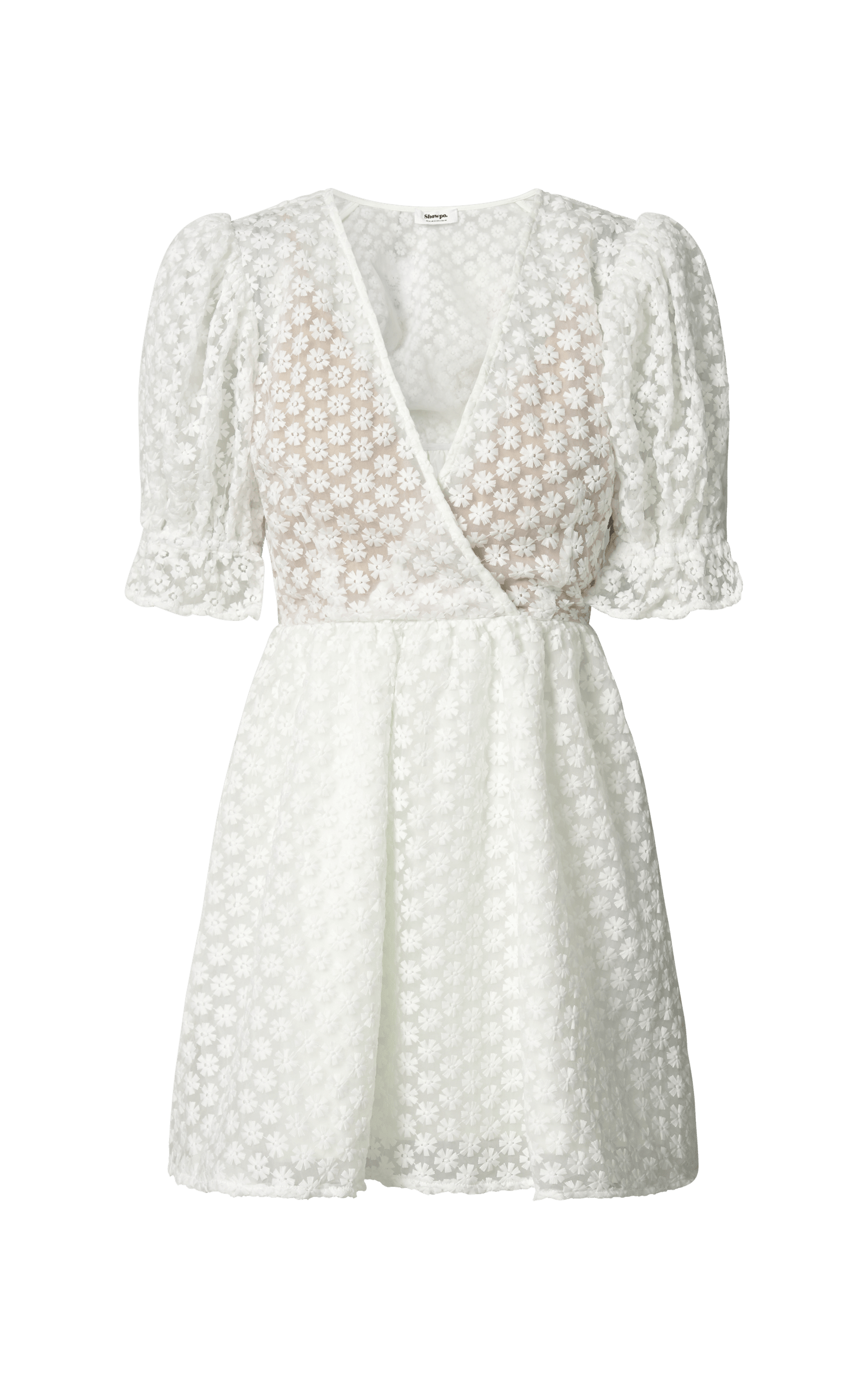 Freya Mini Dress - Puff Sleeve V Neck A Line Dress in White