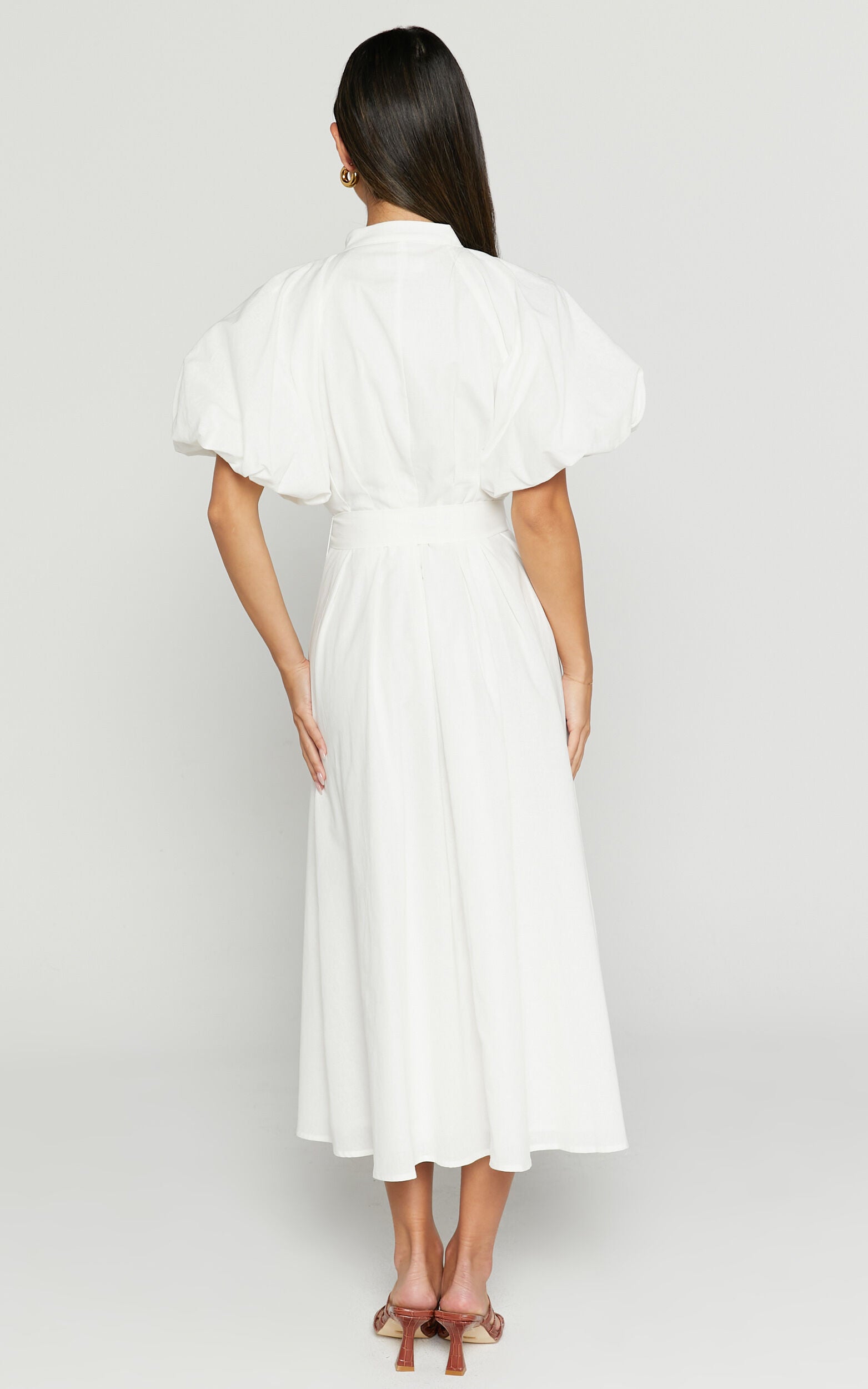 Sabrina Midi Dress - Linen Raglan Sleeve Belted Dress in White