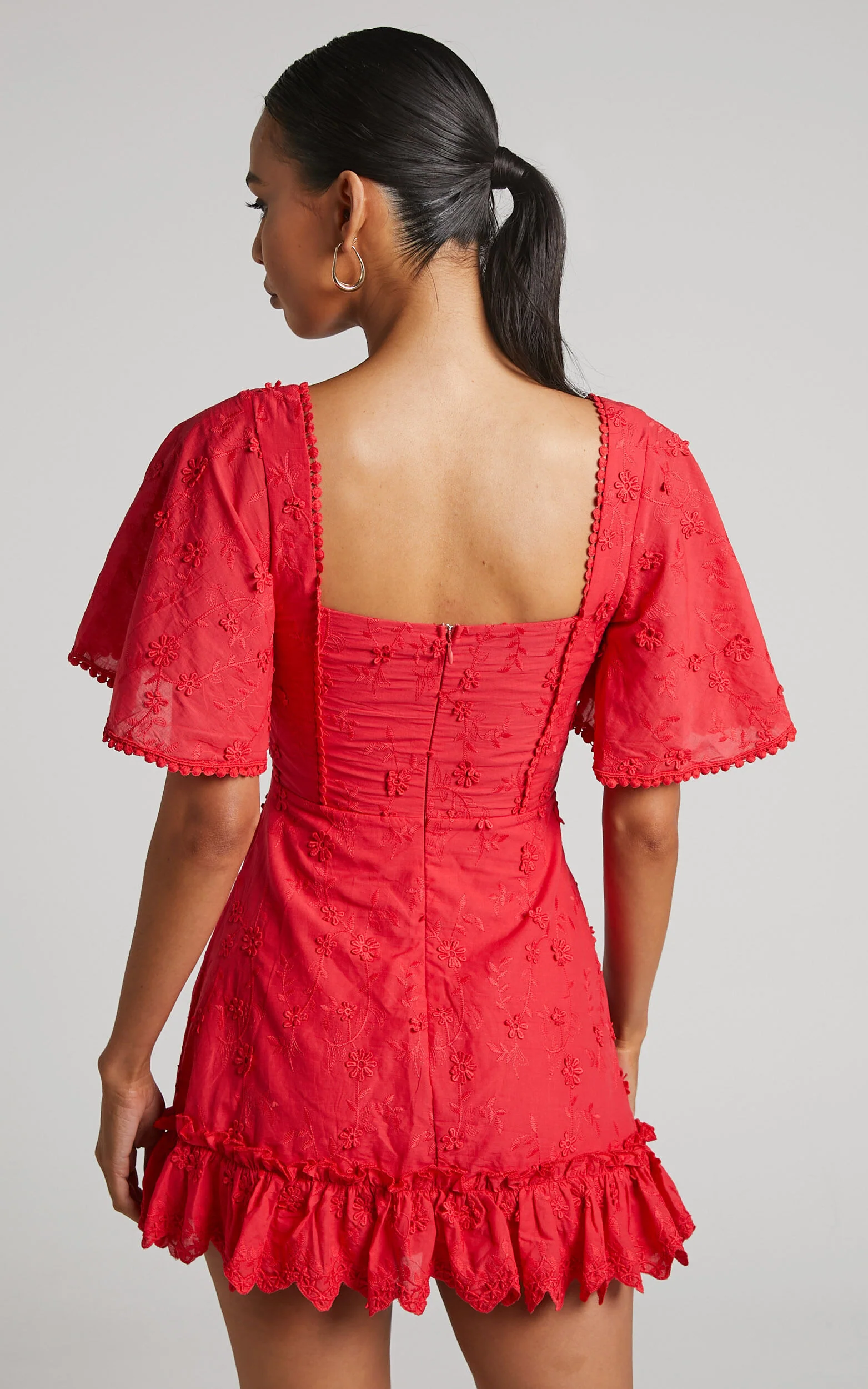 Fancy A Spritz Mini Dress - Square Neck Dress in Red