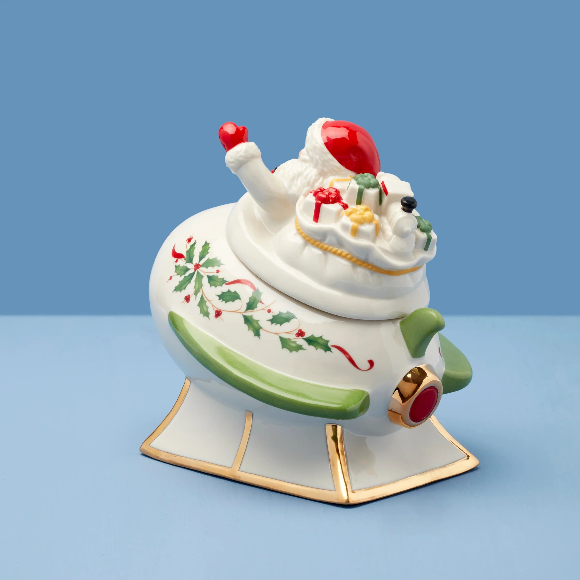 Holiday Figural Santa's Rocket Covered Candy Dish