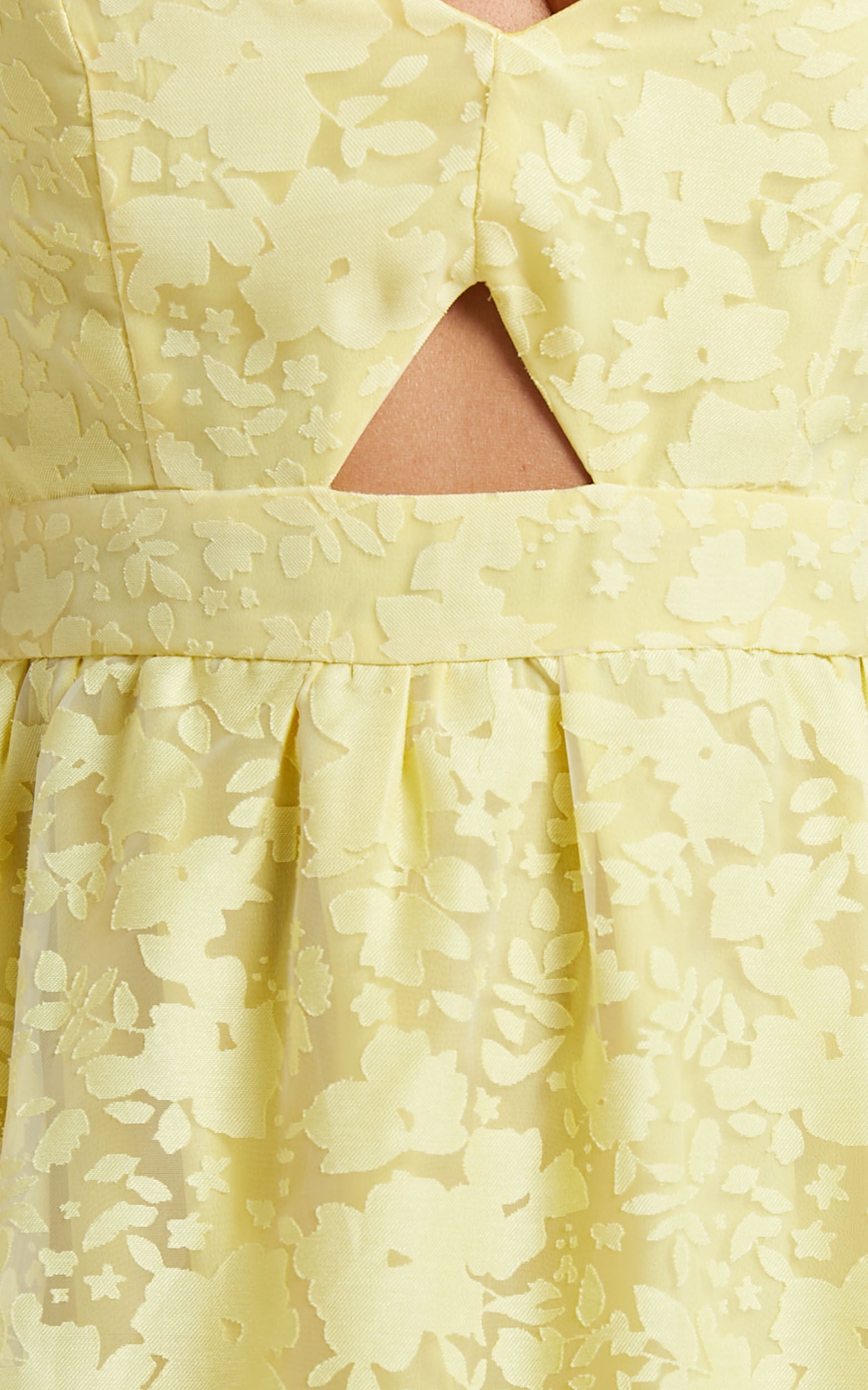 Jorie Midi Dress - Strappy Front Cut Out Tiered Skirt in Pastel Yellow