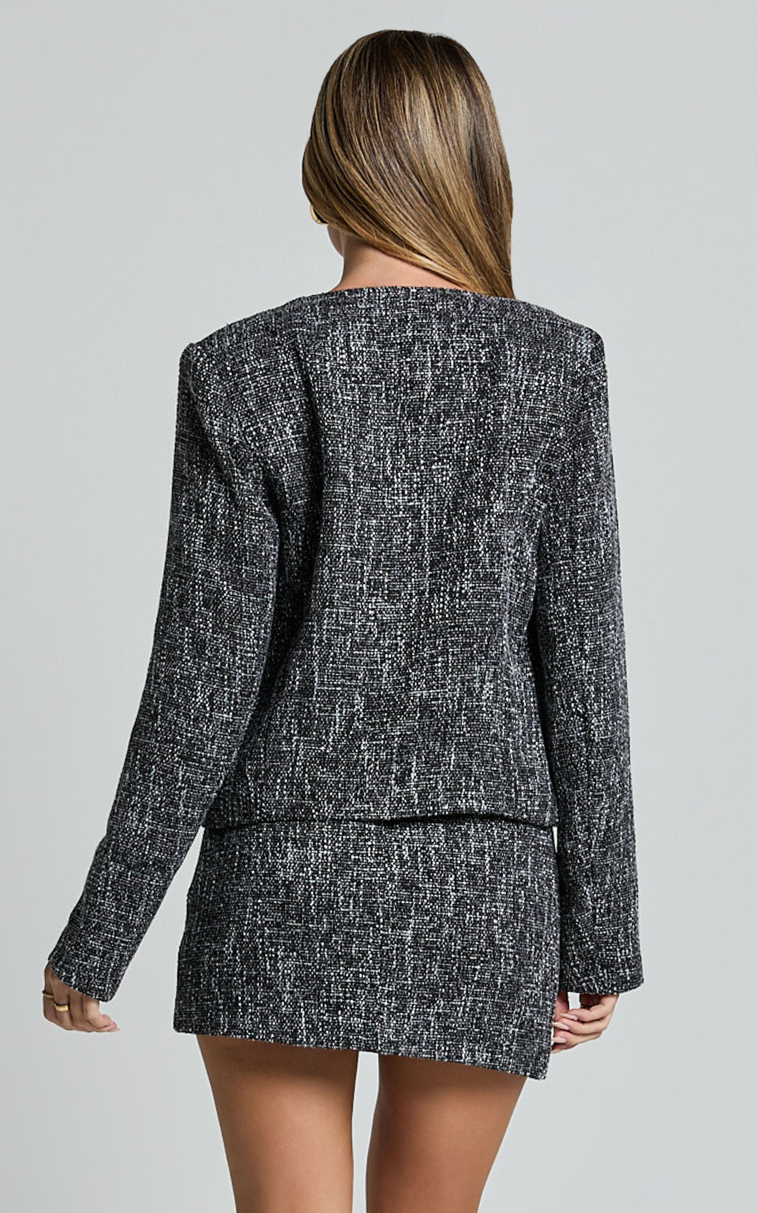 Olympia Jacket - Long Sleeve Boucle Jacket in Black