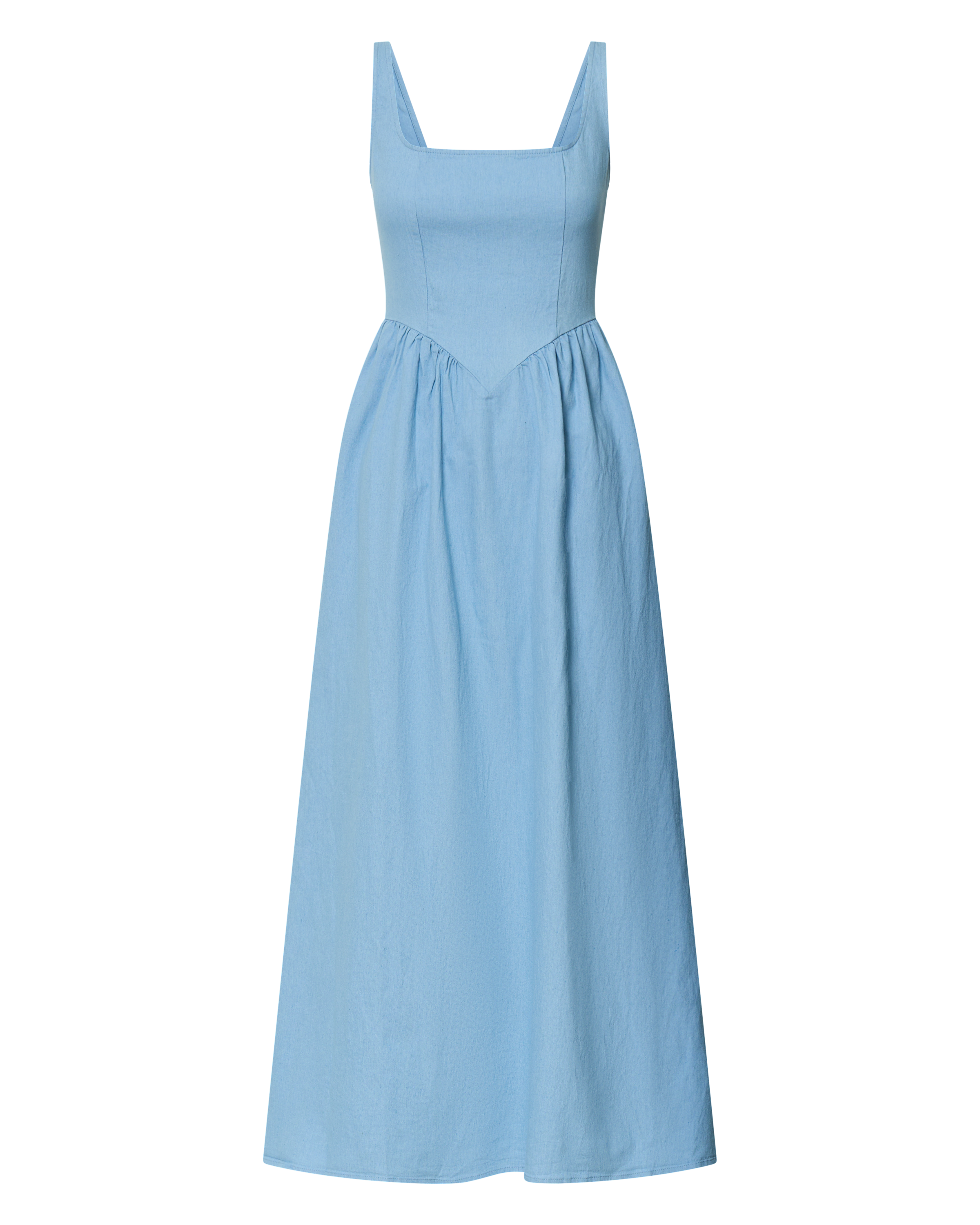 Rhaziya Midi Dress - Sleeveless Straight Neck Fit and Flare Dress in Blue