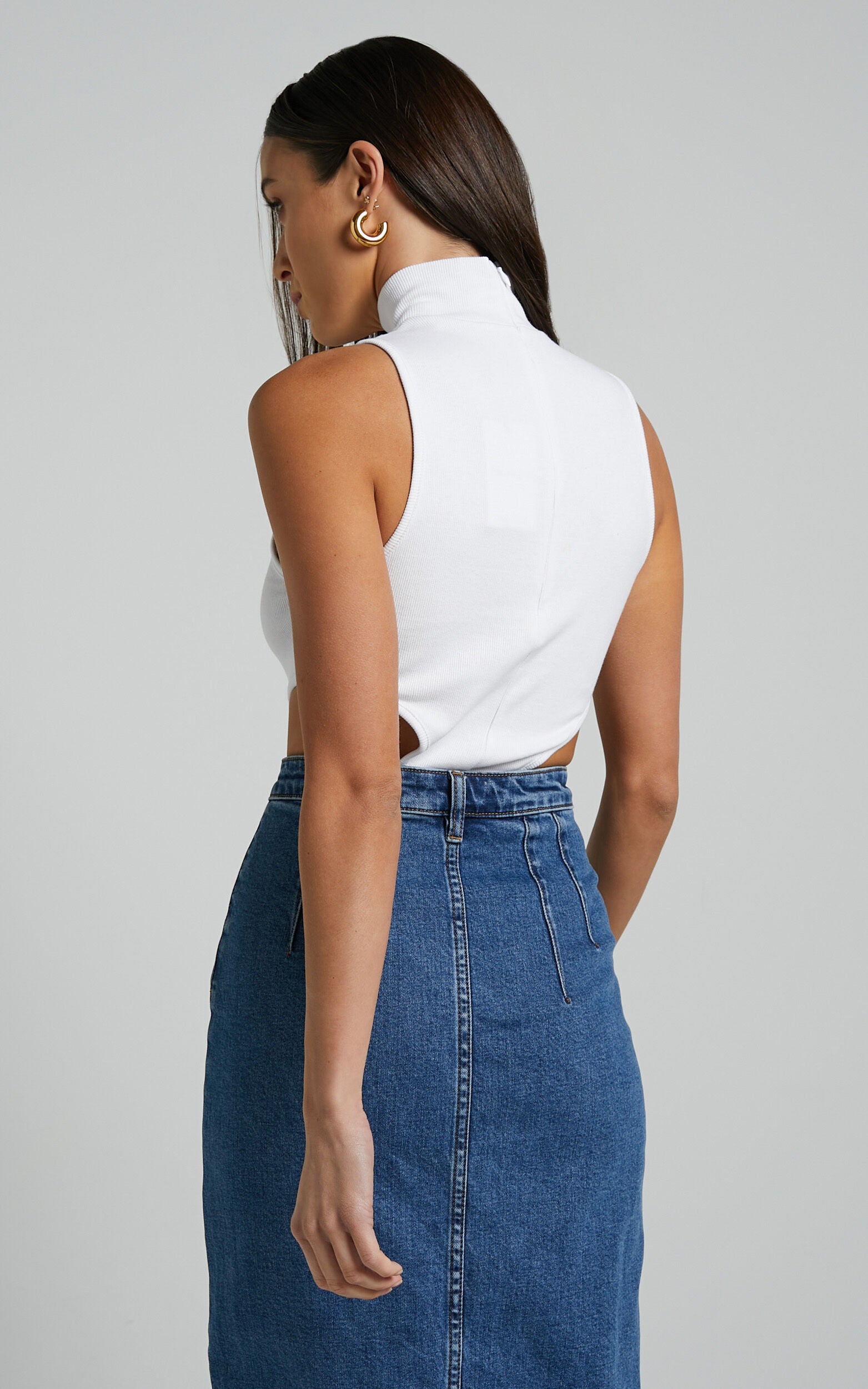 Nuala Bodysuit - High Neck Side Cut Out Bodysuit in Cream