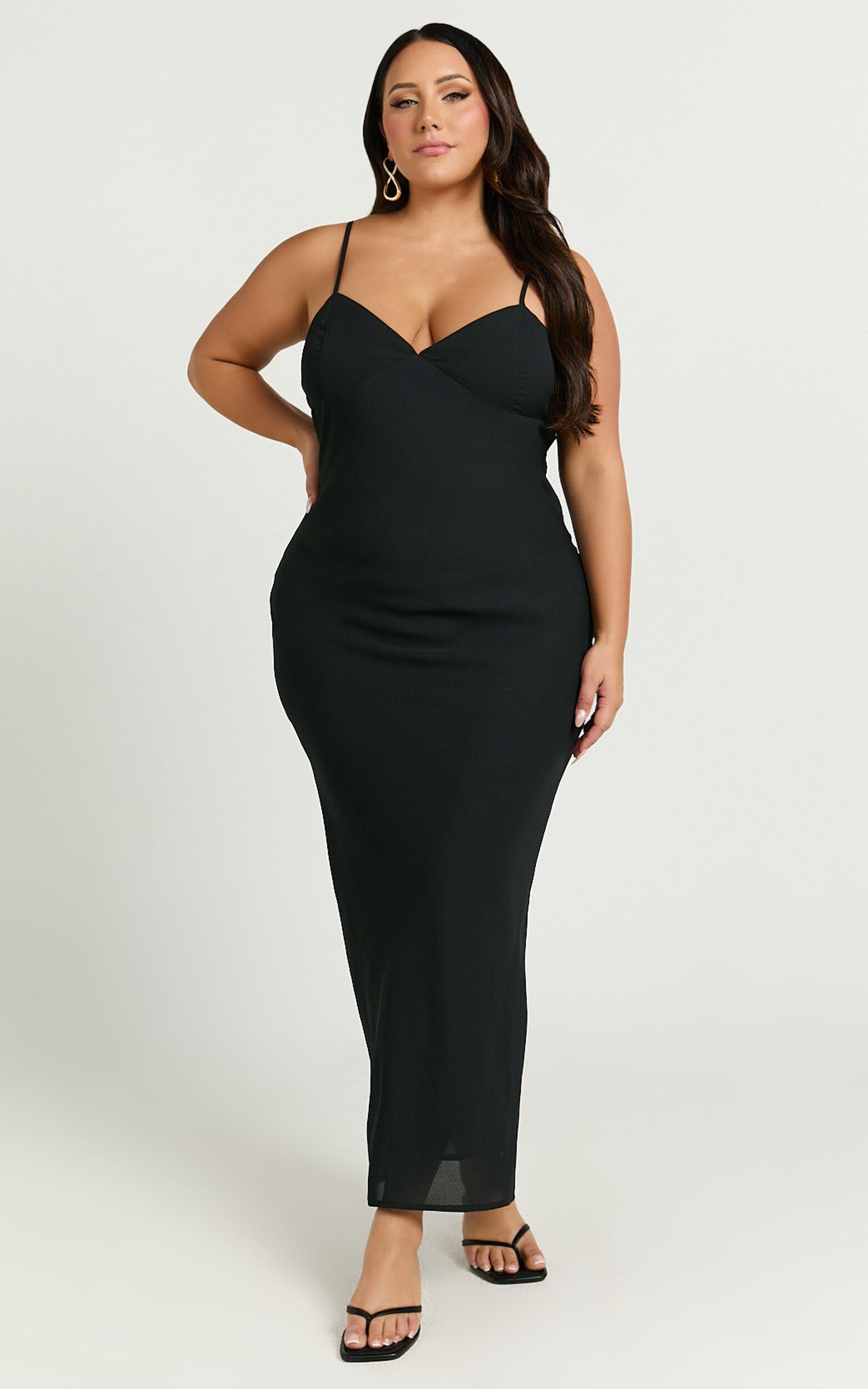 Fayette Midi Dress - V Neck Slip Dress in Black