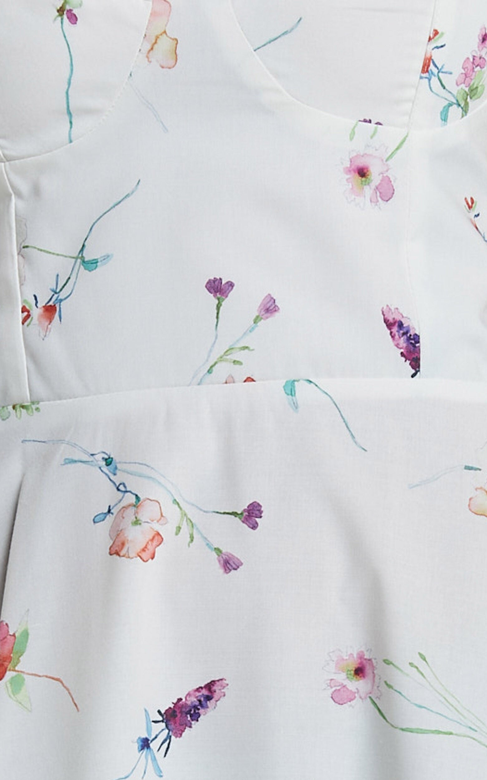 Robertson Midi Dress - Strappy Sweetheart Bustier Flare Dress in Painterly Wild Flower