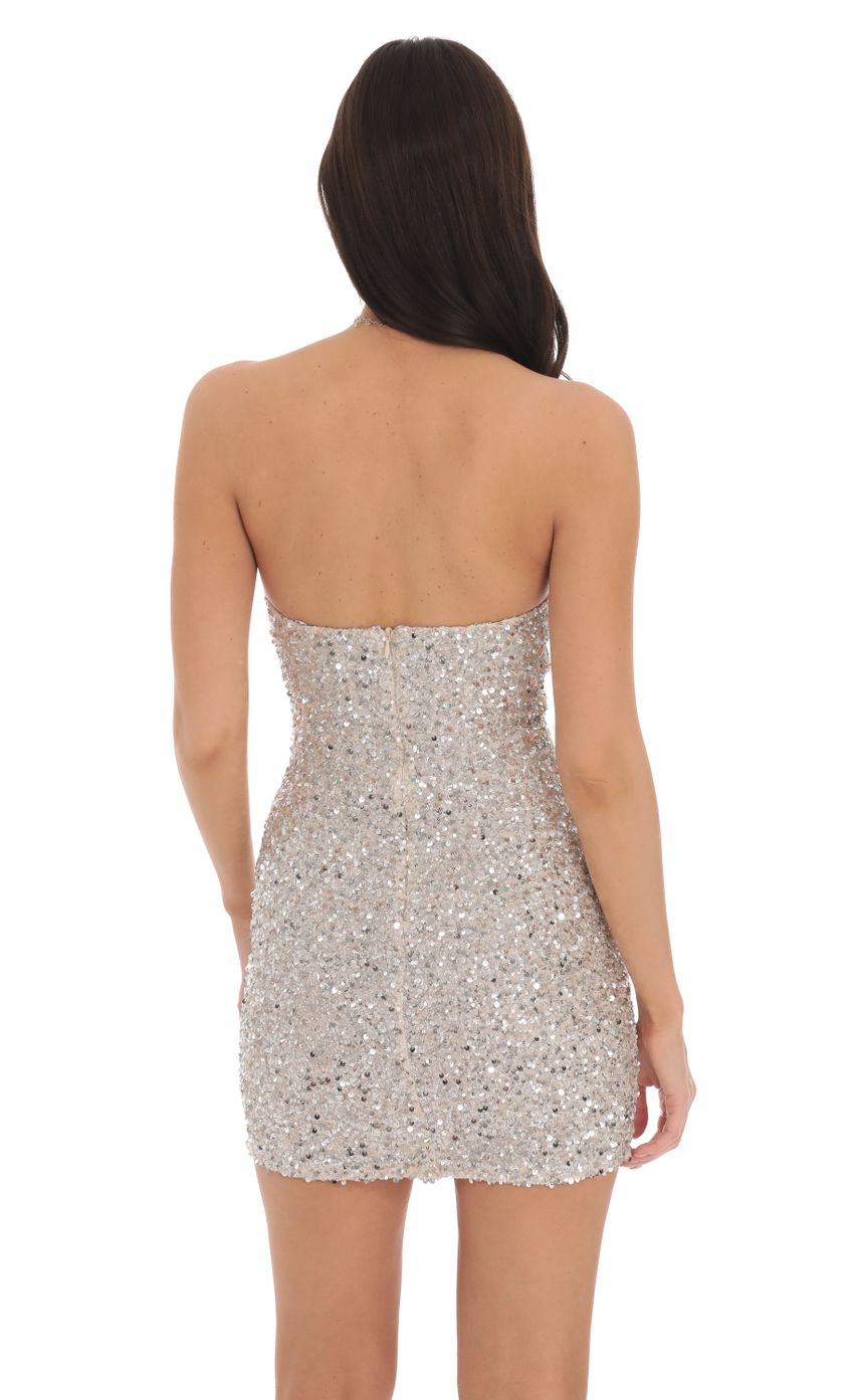 Sequin Strapless Bodycon Dress in Silver