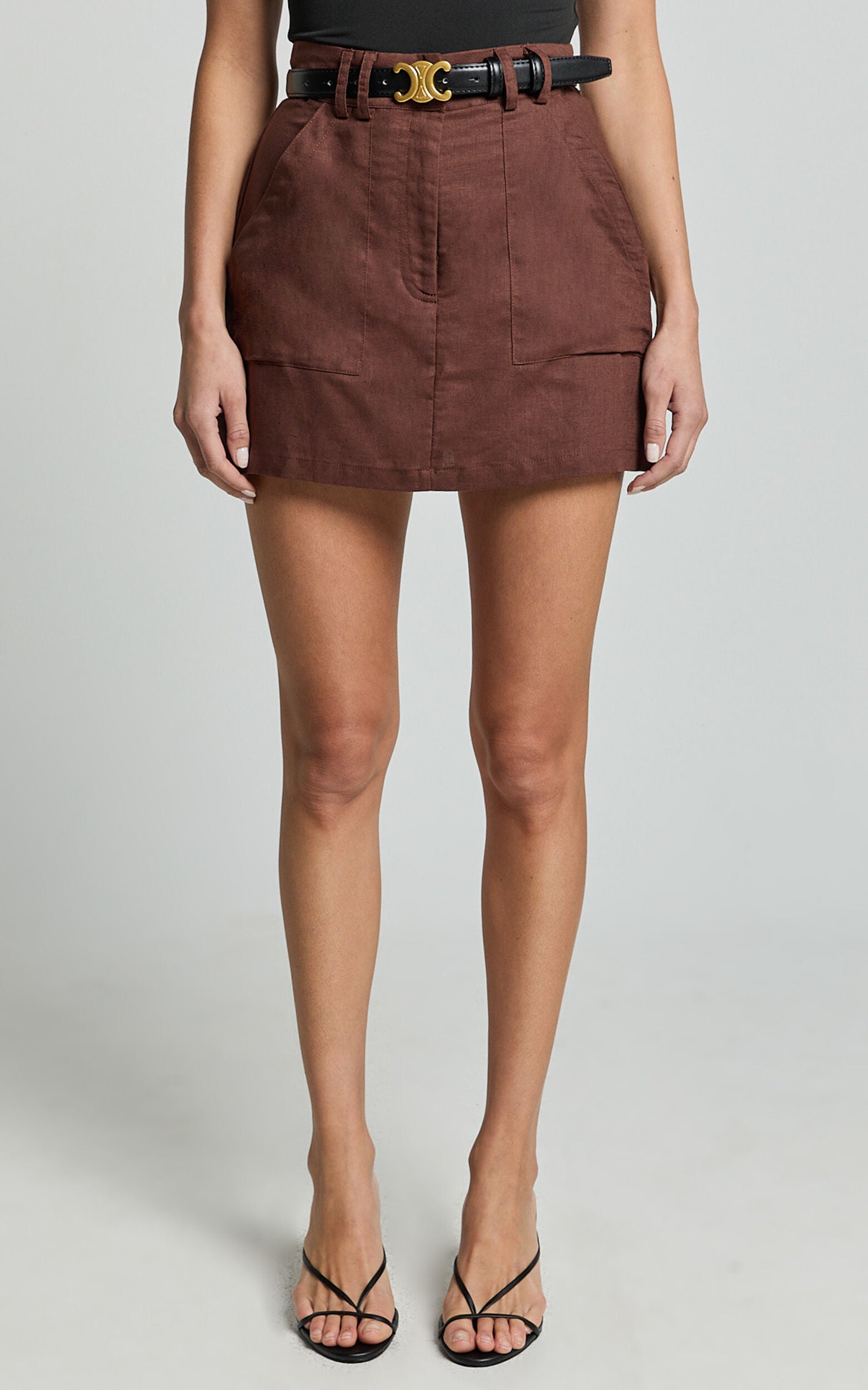 Dream Linen Skort - High Waisted A Line Skort in Brown