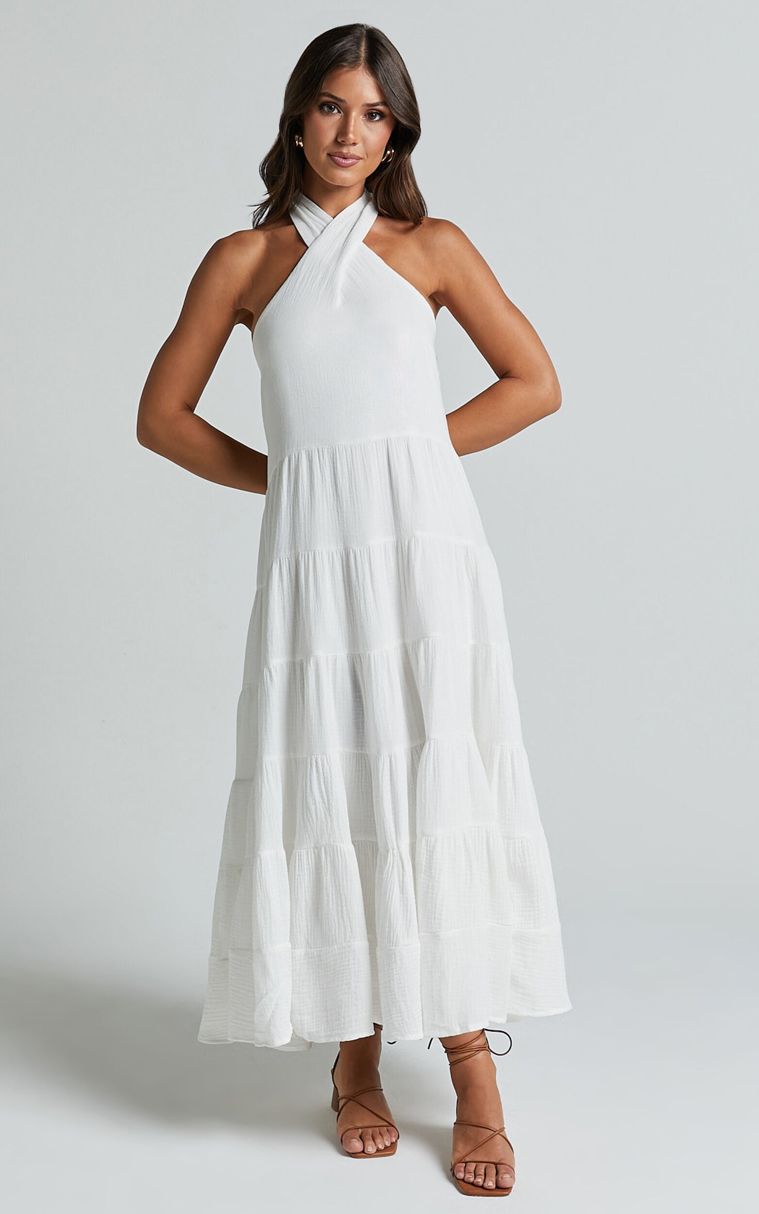 Jodilou Midi Dress - Halter Tiered Dress in White