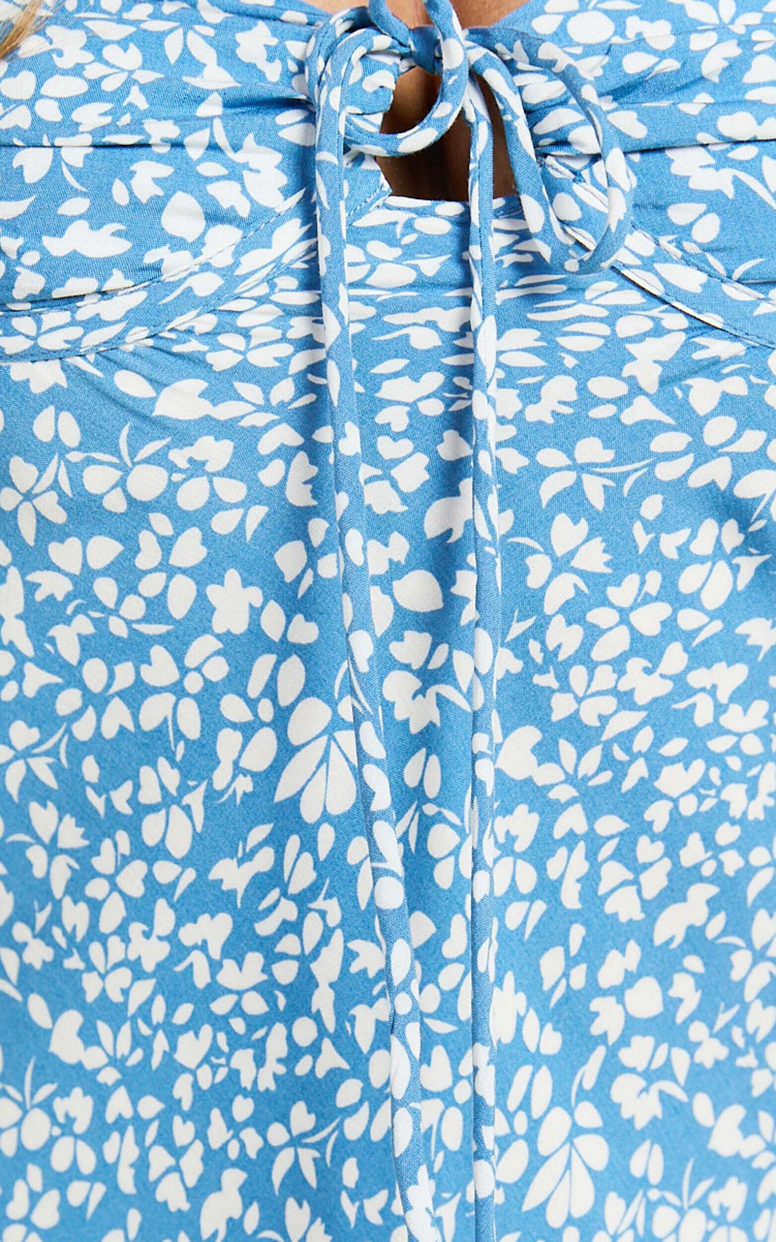 Jacky Mini Dress - Sweetheart Puff Sleeve Mini Dress in Blue Floral