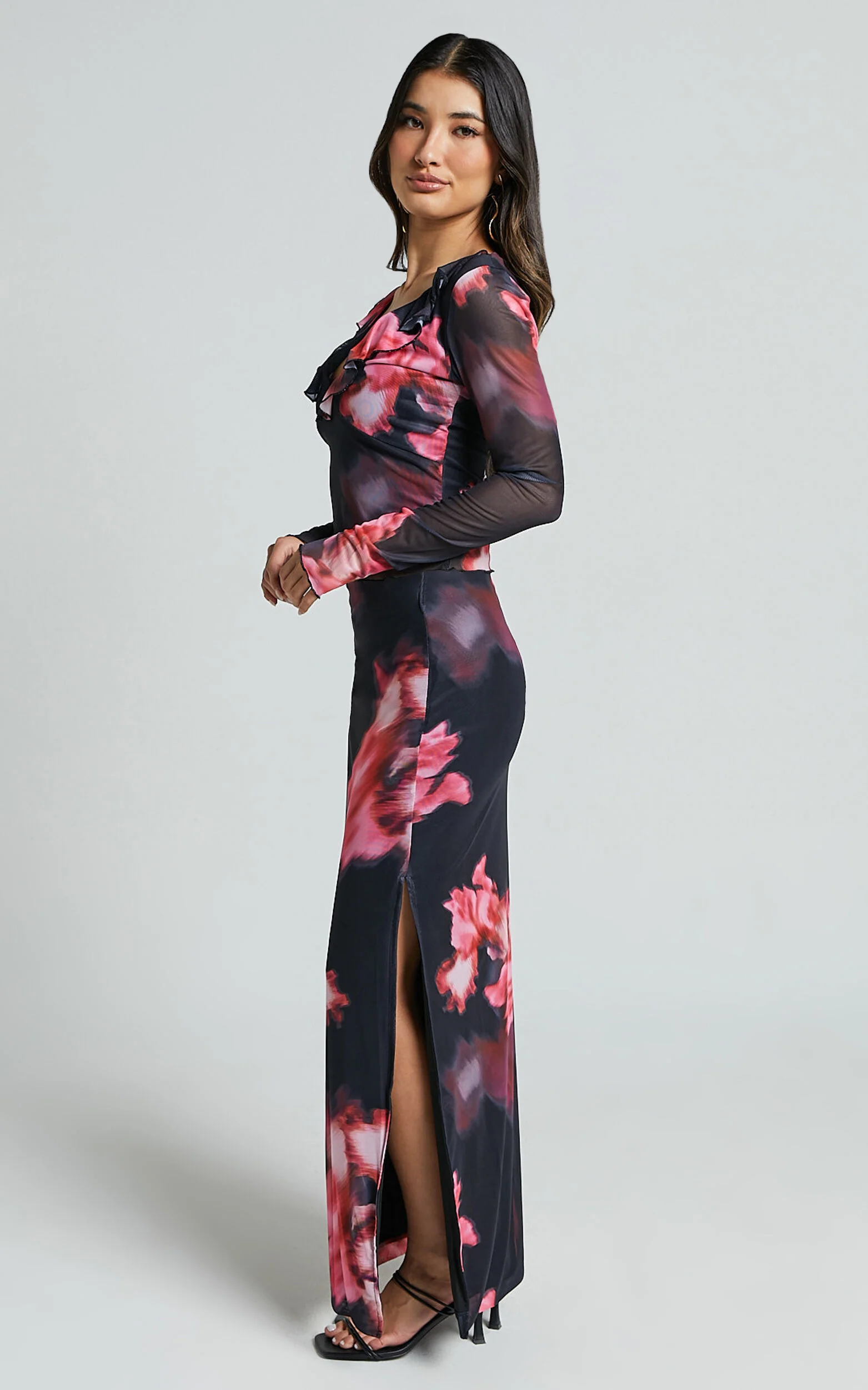 Chrissy Maxi Skirt - High Waisted Mesh Skirt in Daze Print
