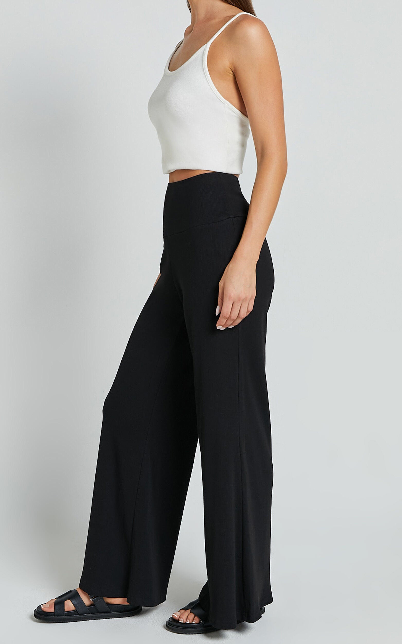 Sammie Pants - Jersey High Waisted Wide Leg Pants in Black