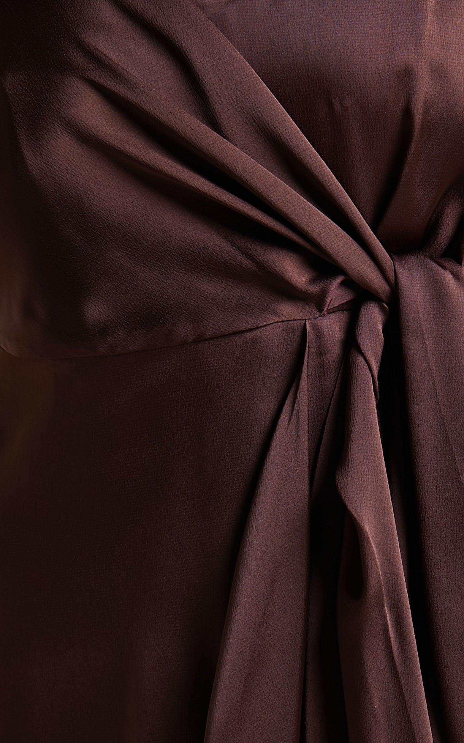 Katie Midi Dress - V Neck Tie Front Detail Dress in Chocolate