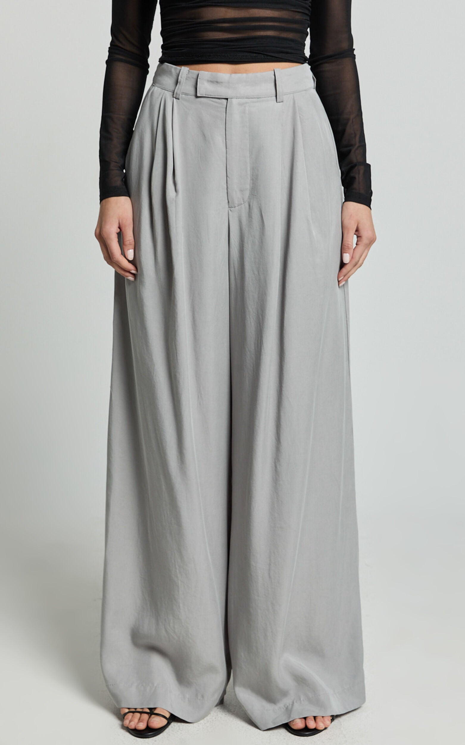 Clarke Pants - High Waist Wide Leg Pants in Grey