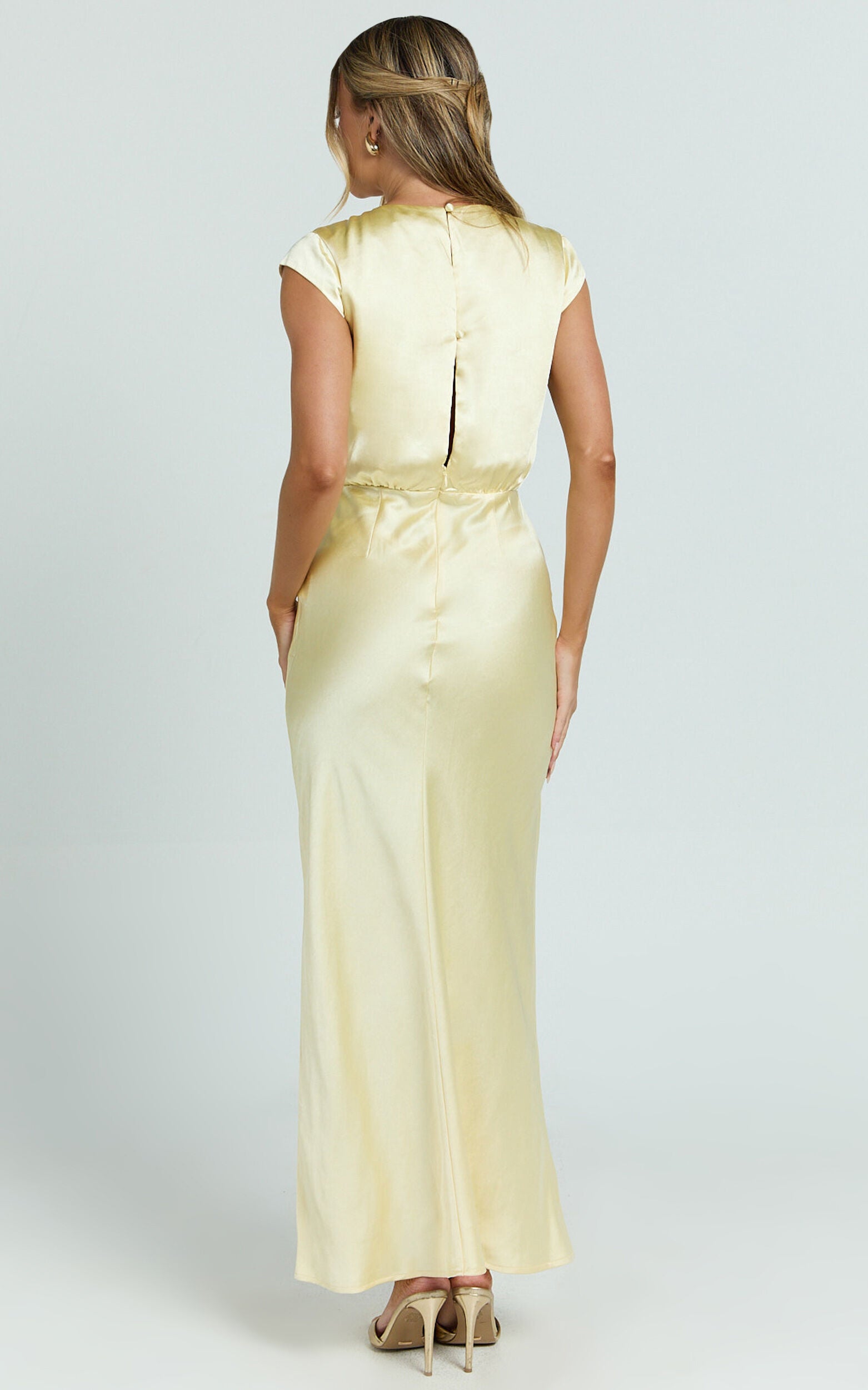Hailey Maxi Dress - Cap Sleeve V Neck Dress in Lemon