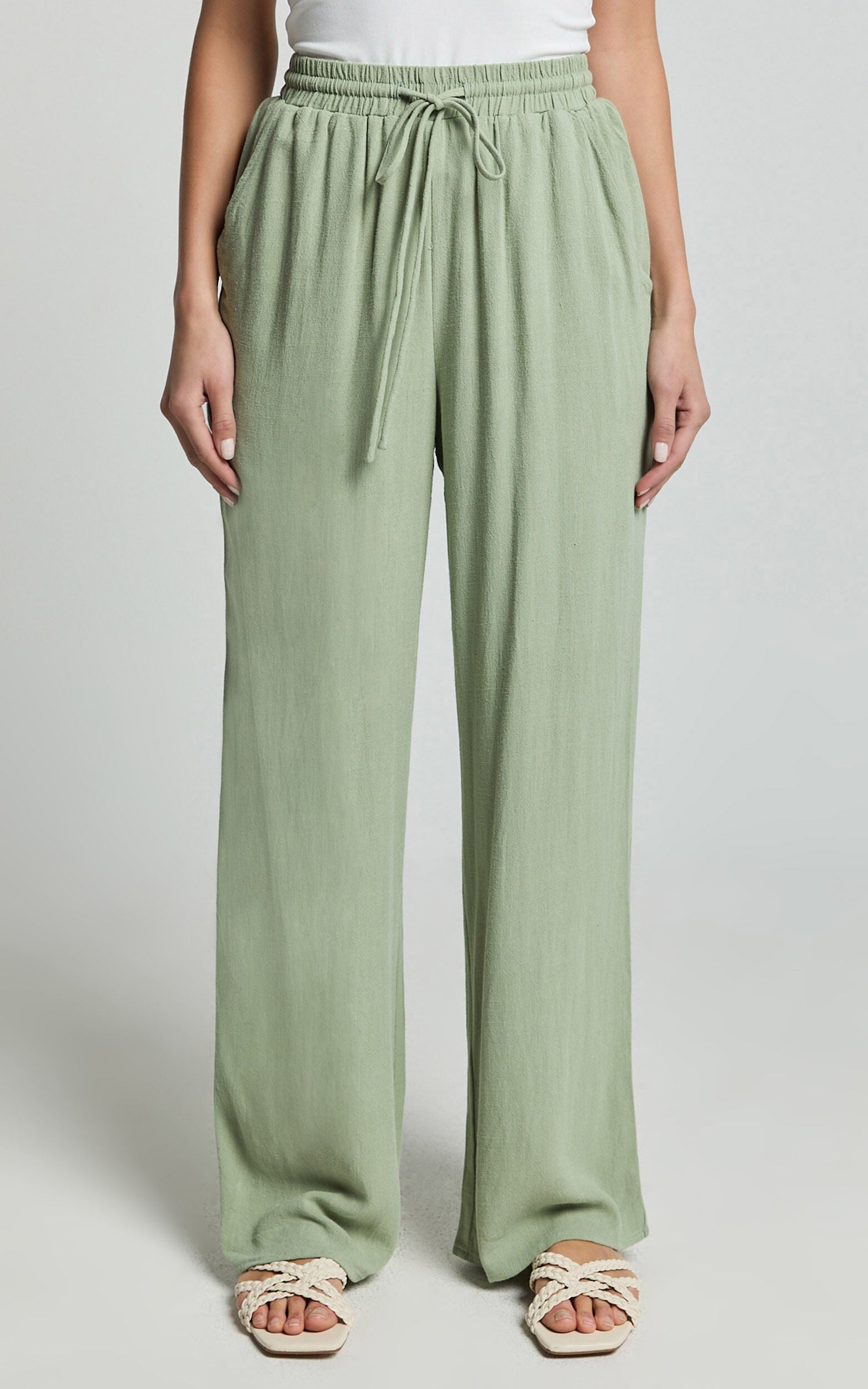 Kala Pants - Mid Waisted Relaxed Elastic Waist Pants in Sage