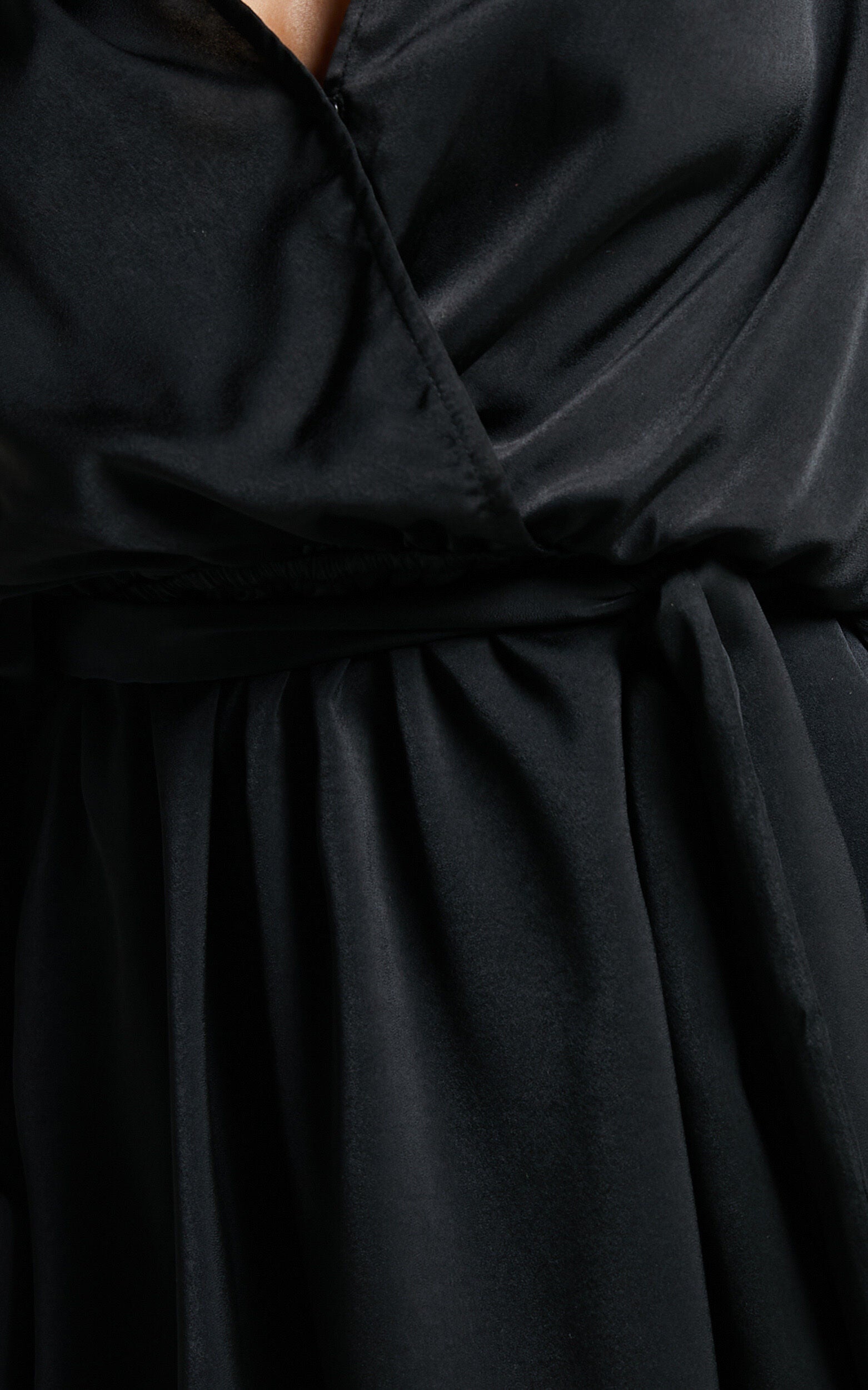 Laura Mini Dress - Long Sleeve V Neck Wrap Dress in Black