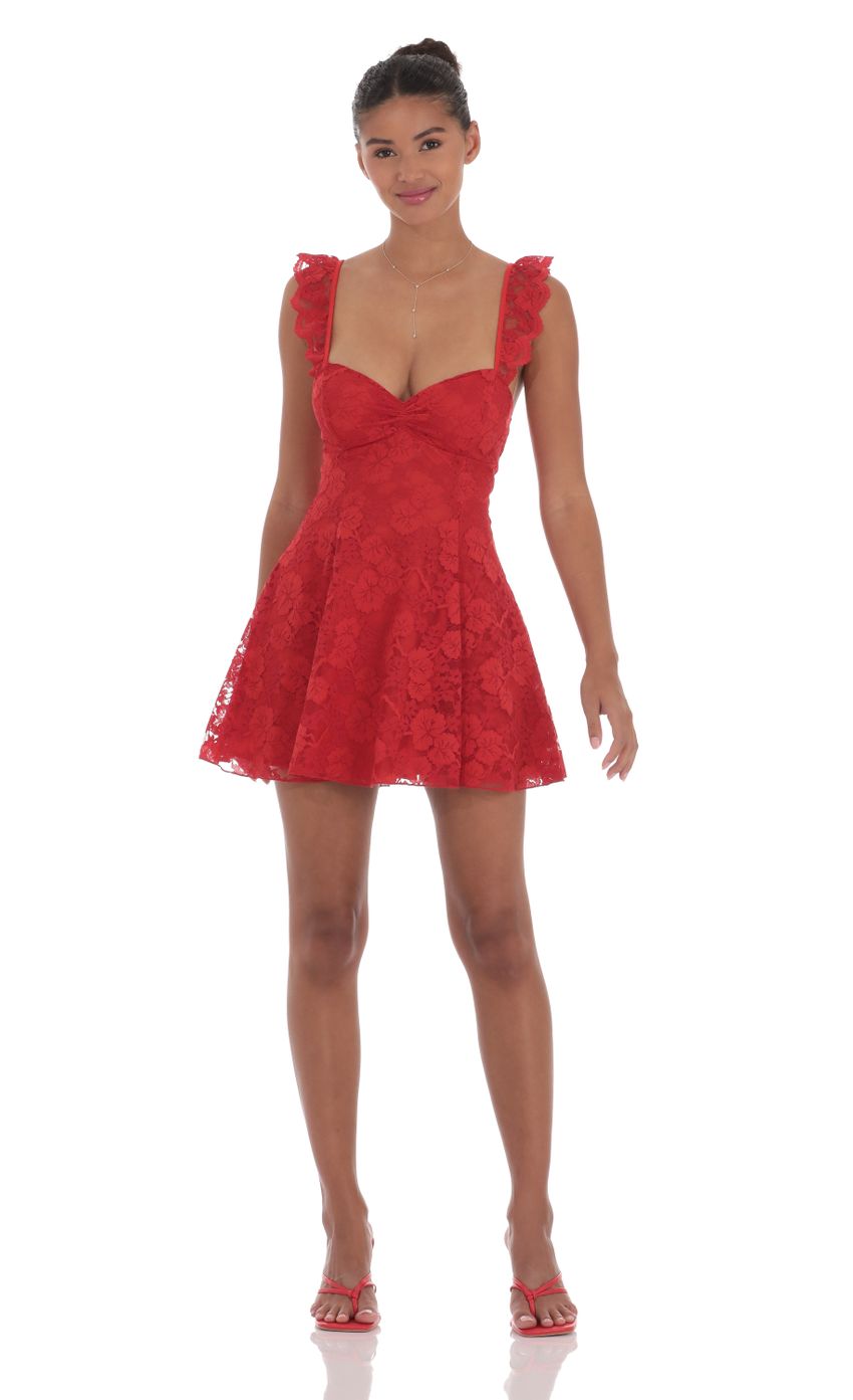 Floral Lace Fit and Flare Dress in Red