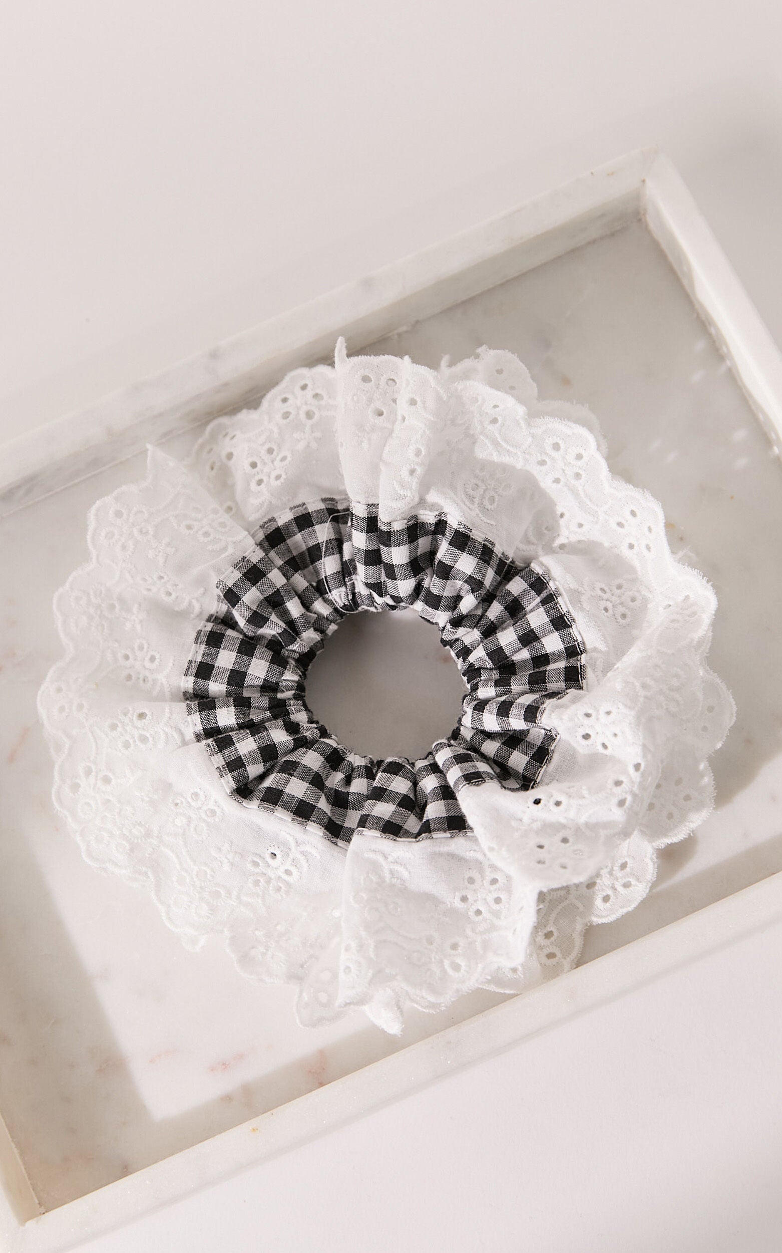 Finley Lace Scrunchie in Black Gingham