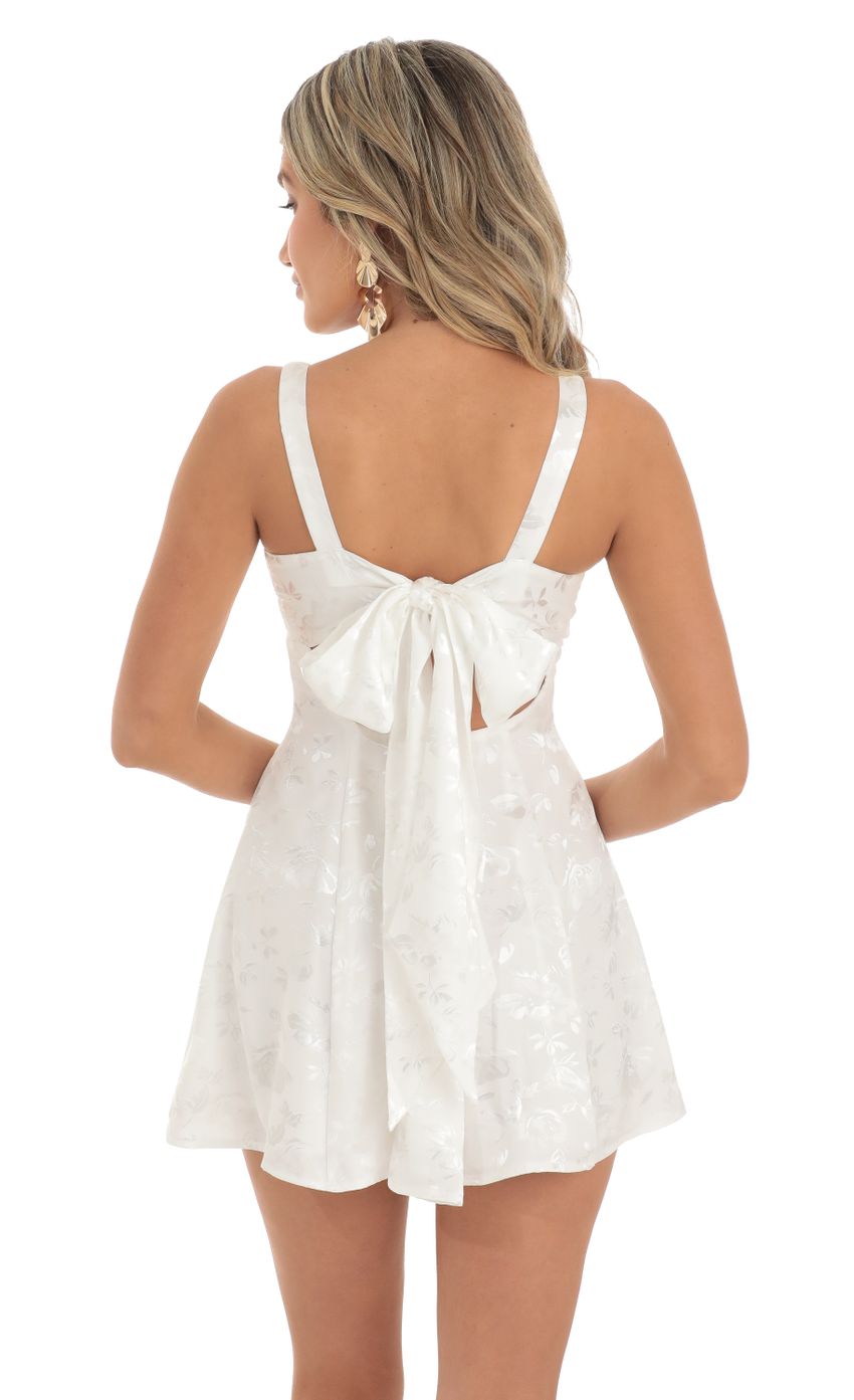 Floral Jacquard A-Line Dress in White