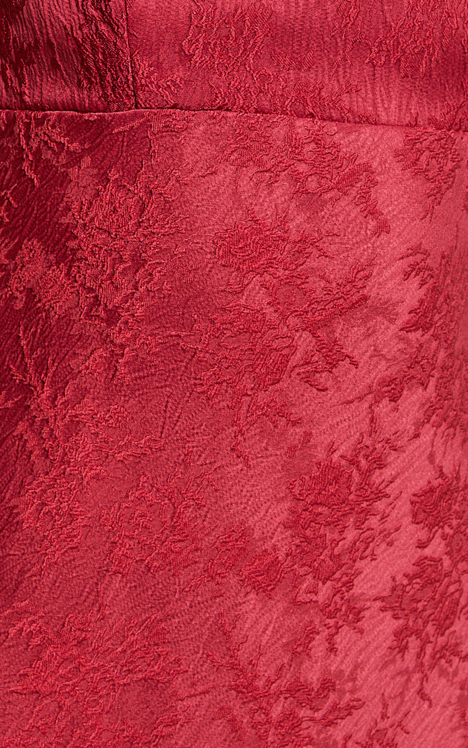 Romarie Maxi Dress - Tie Shoulder Backless Jacquard Dress in Red