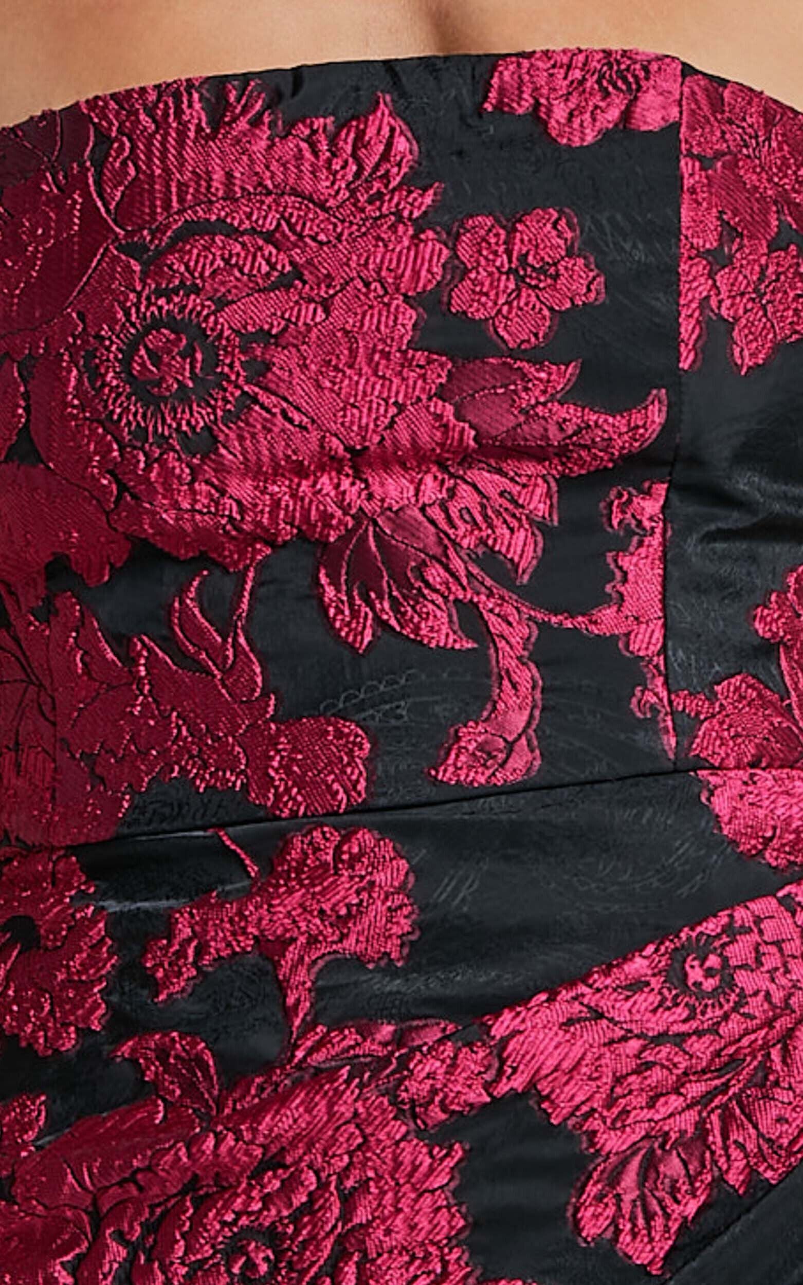 Brailey Midi Dress - Thigh Split Strapless Dress in BLACK/PINK