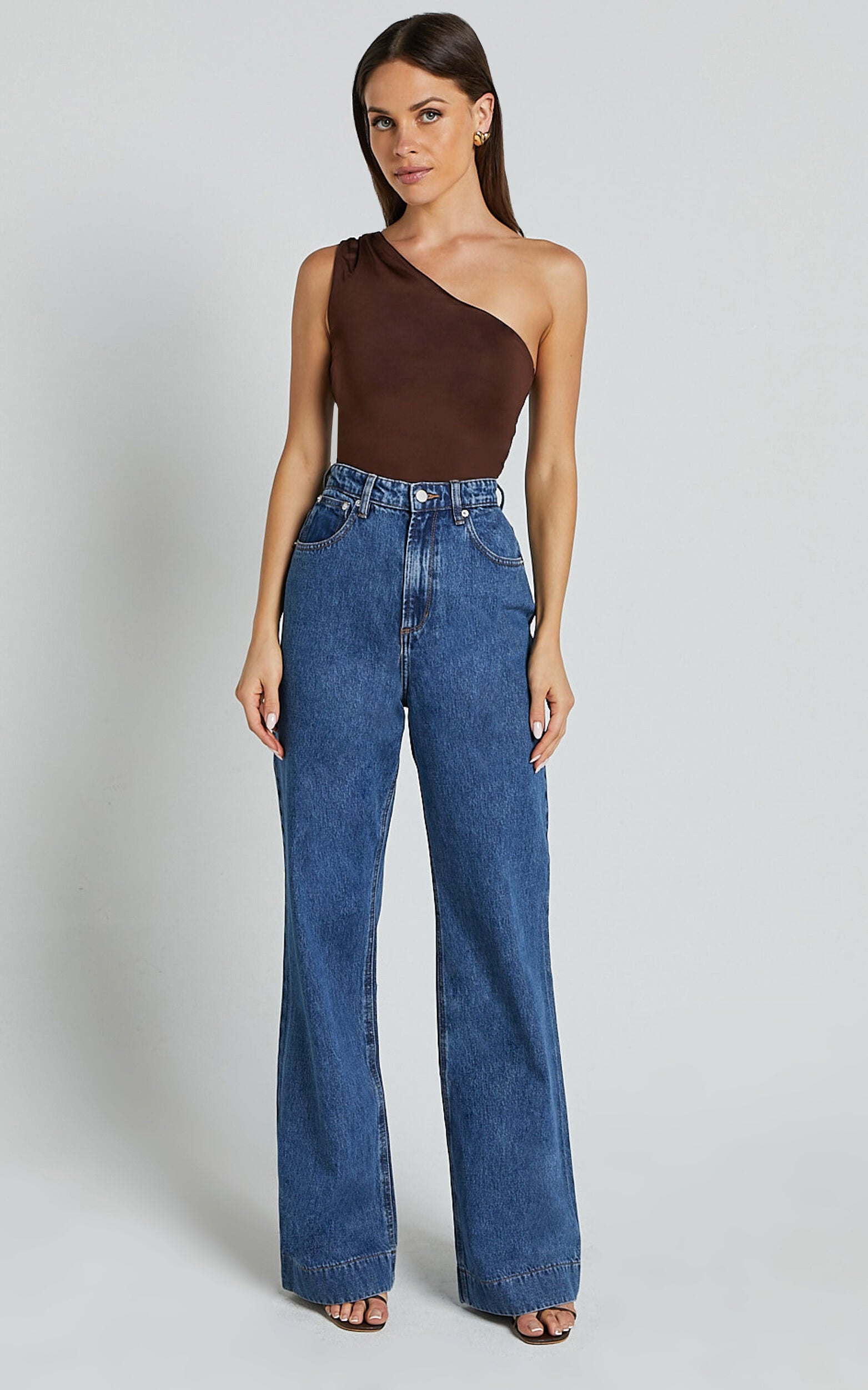 Emman Jeans - High Waisted Cotton Wide Leg Denim Jeans in Dark Blue Wash