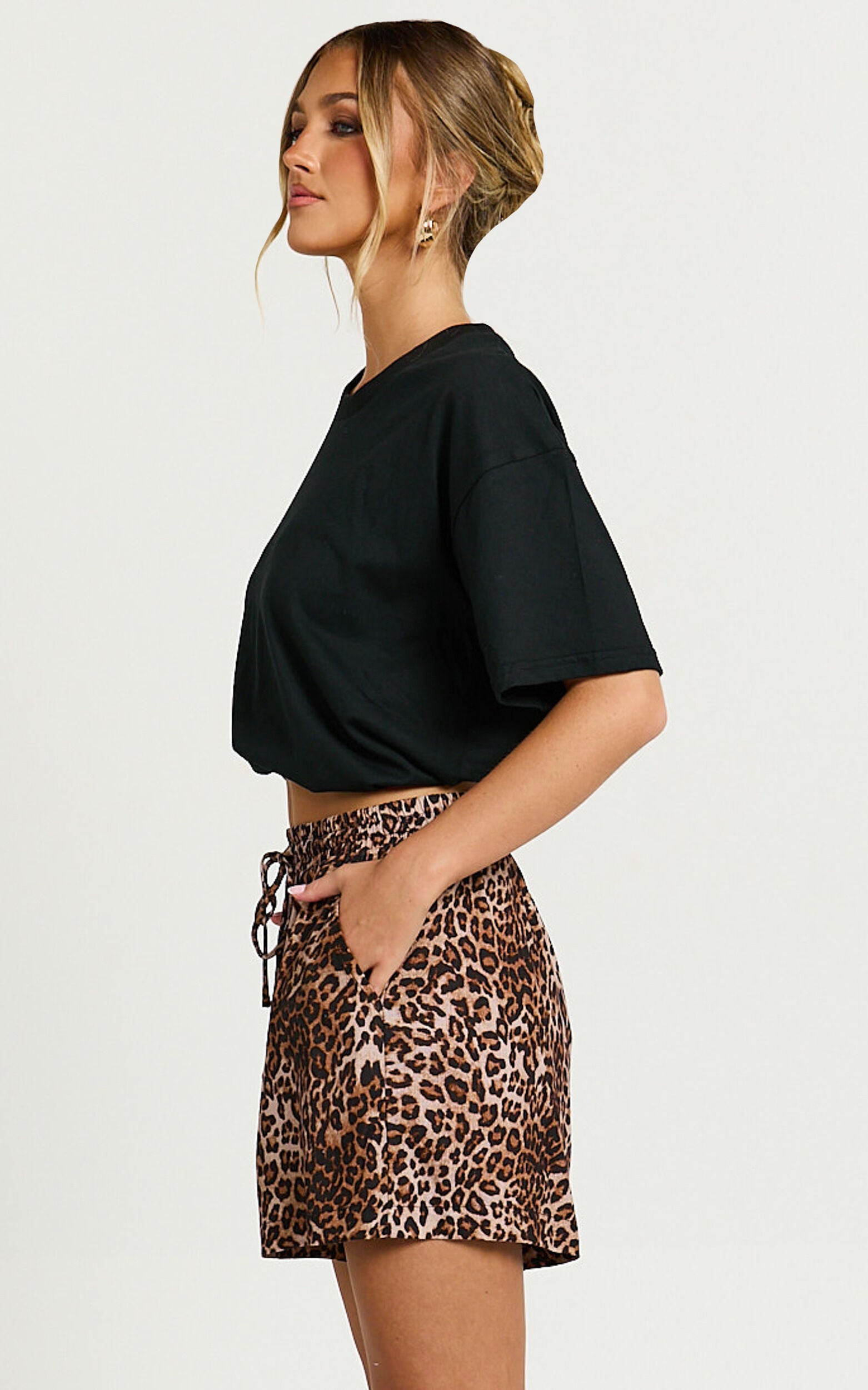 Lopez Linen Shorts - High Waisted Shorts in Tonal Leopard Print