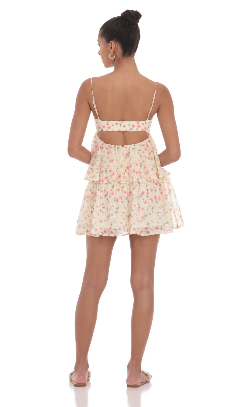 Floral Ruffle Babydoll Dress in Cream