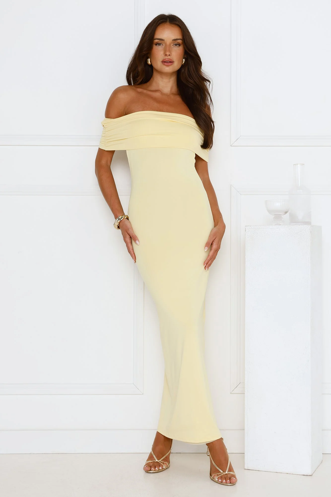 Soft Whispers Off Shoulder Maxi Dress Yellow