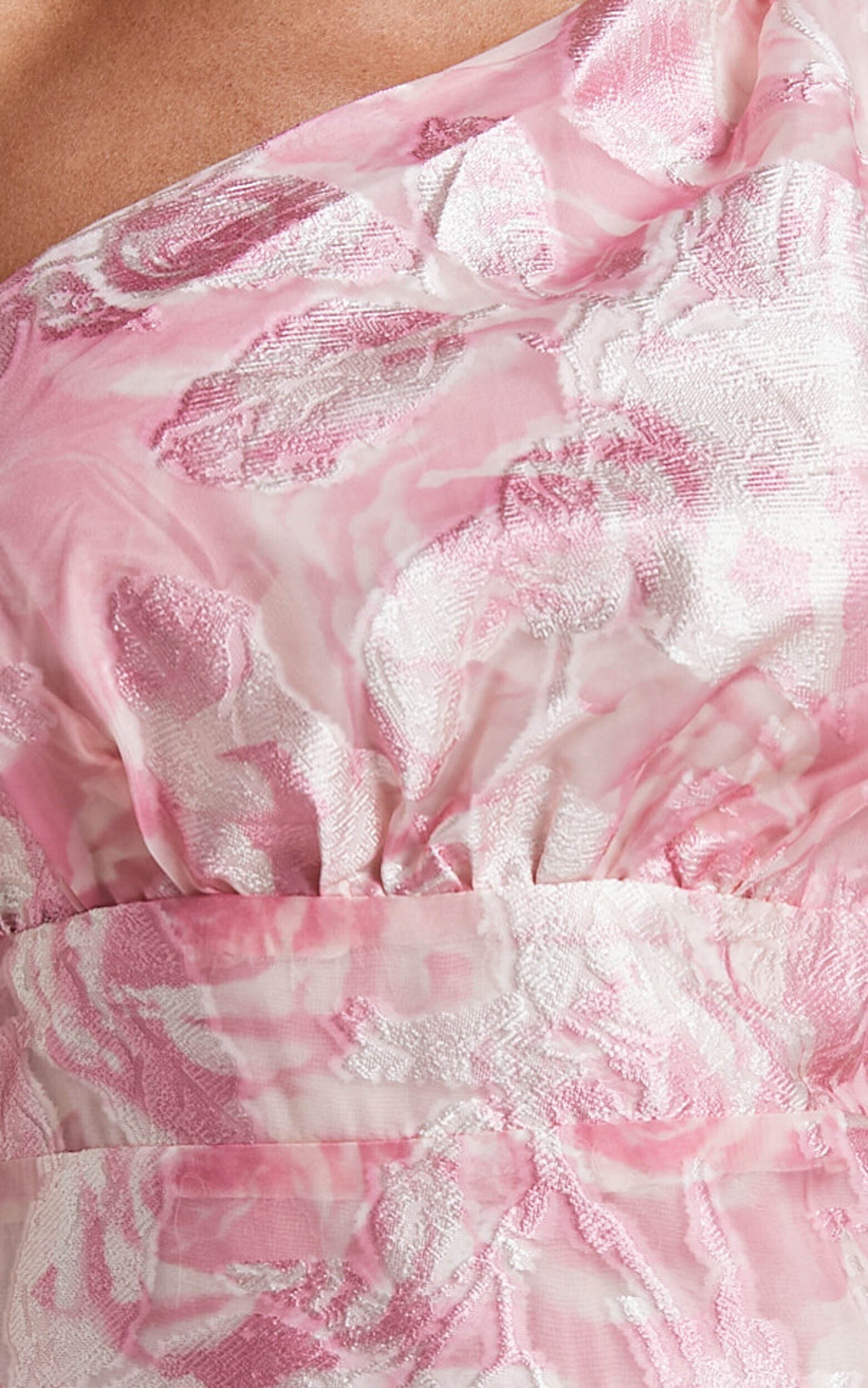 Lettie Midi Dress - One Shoulder Tiered Dress in Blurred Rose