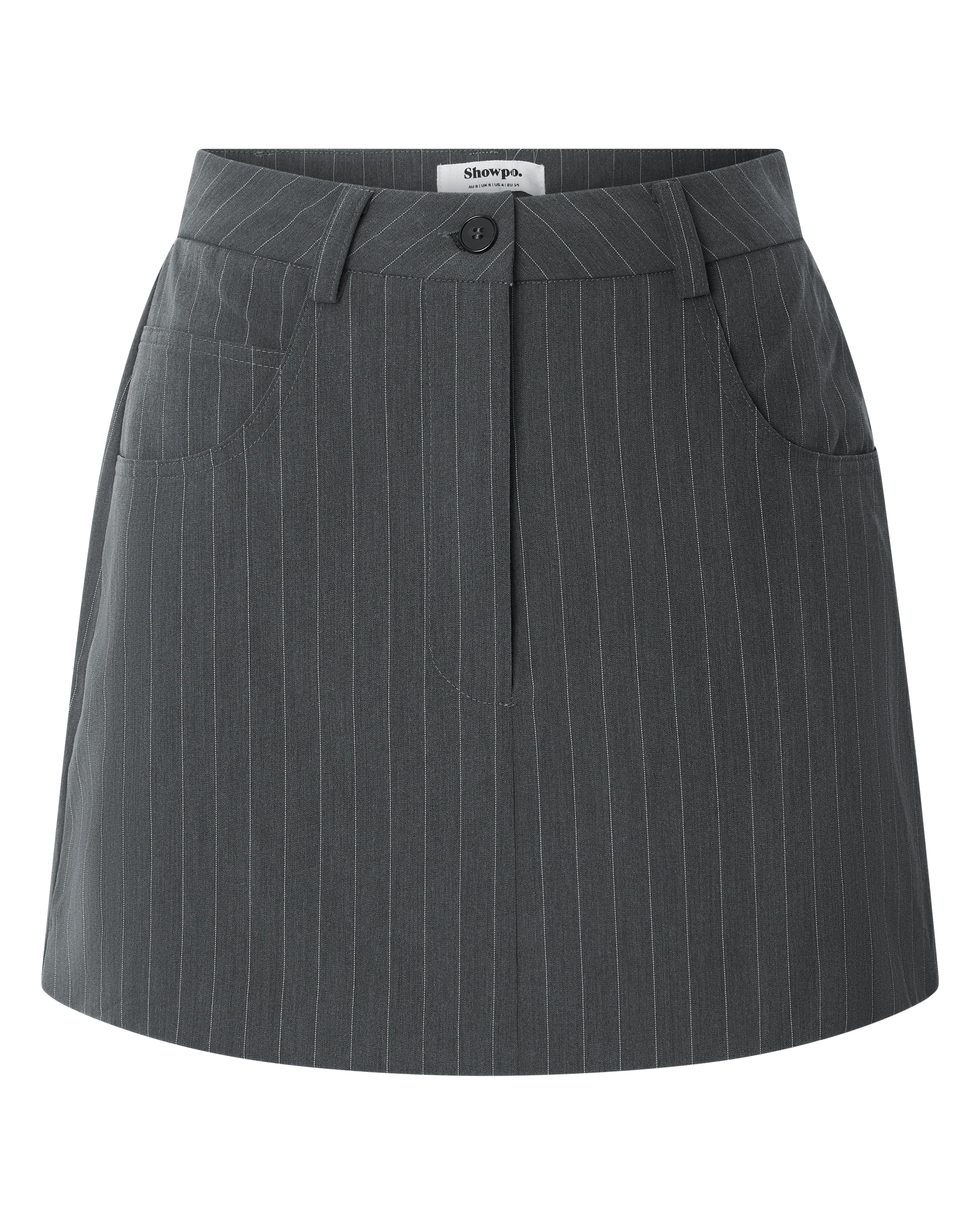 Fiona Mini Skort - Pinstripe Waistband Fly Front Fitted Skirt in Dark Grey