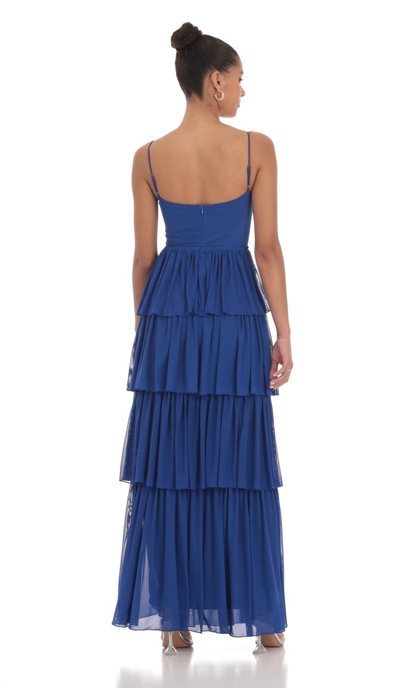 Mesh Ruffle Maxi Dress in Navy