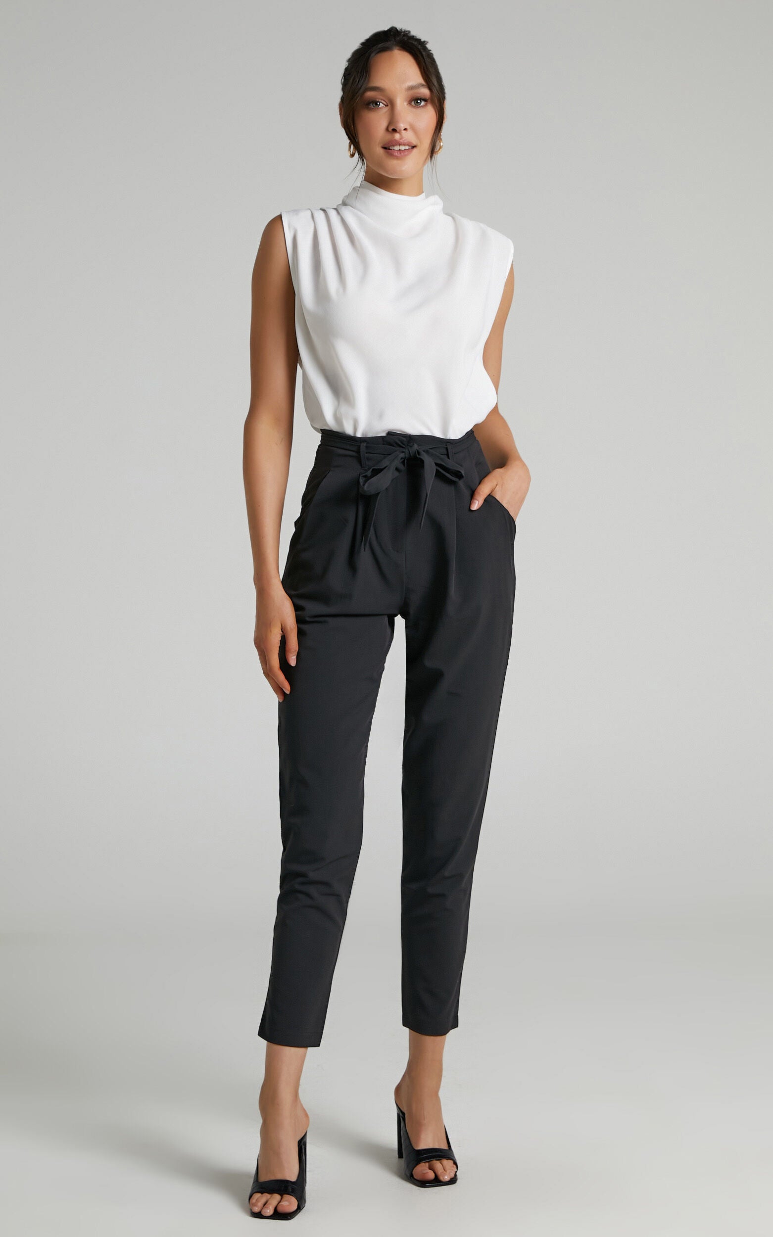 Raegen Pant - High Waist Tapered Leg Pant in Black